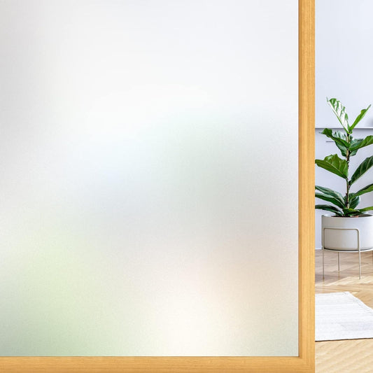rabbitgoo Window Privacy Film, Frosted Glass Window Clings, Static Cling UV Heat Blocking Door Stickers for Home Bathroom, Removable Indoor Decal Coverings Day and Night, Pure, 35.4 x 118.1 Inches