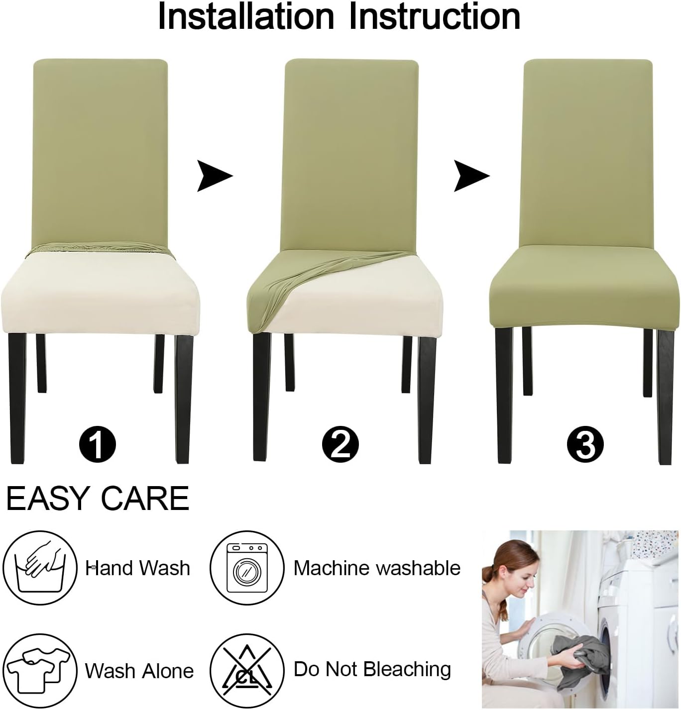 JQinHome Sage Green Chair Covers for Dining Room Set of 6, High Stretch Removable Washable Parsons Chair Slipcover for Home Party Hotel Wedding Ceremony (6PCS,Sage Green)