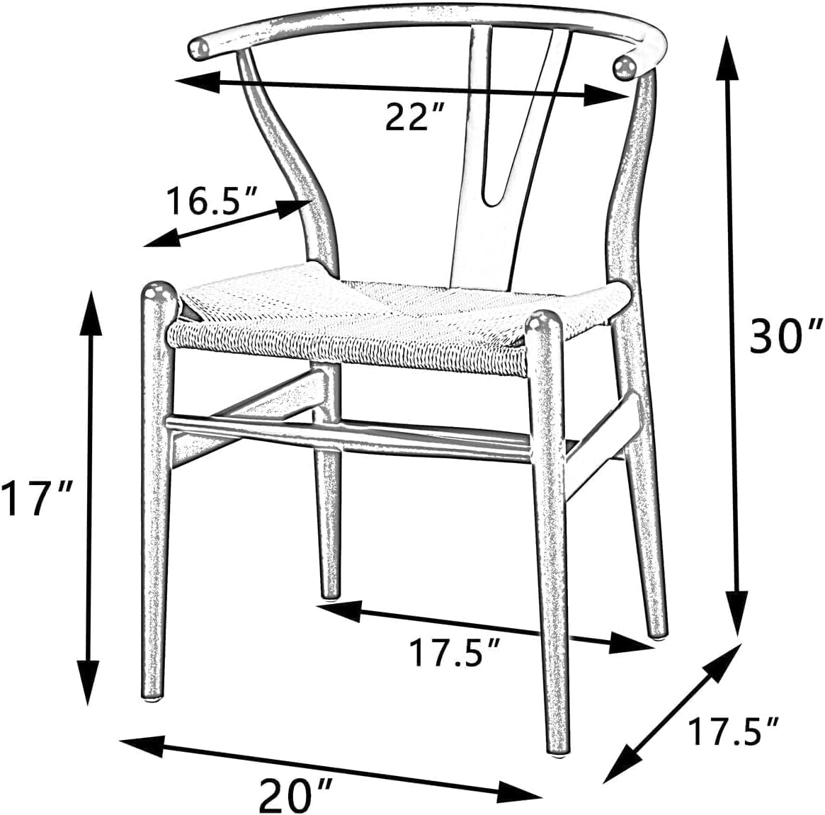 Tomile Solid Wood Wishbone Chair Y Chair Mid-Century Armrest Dining Chair, Hemp Seat (Ash Wood - Natural Wood Color)