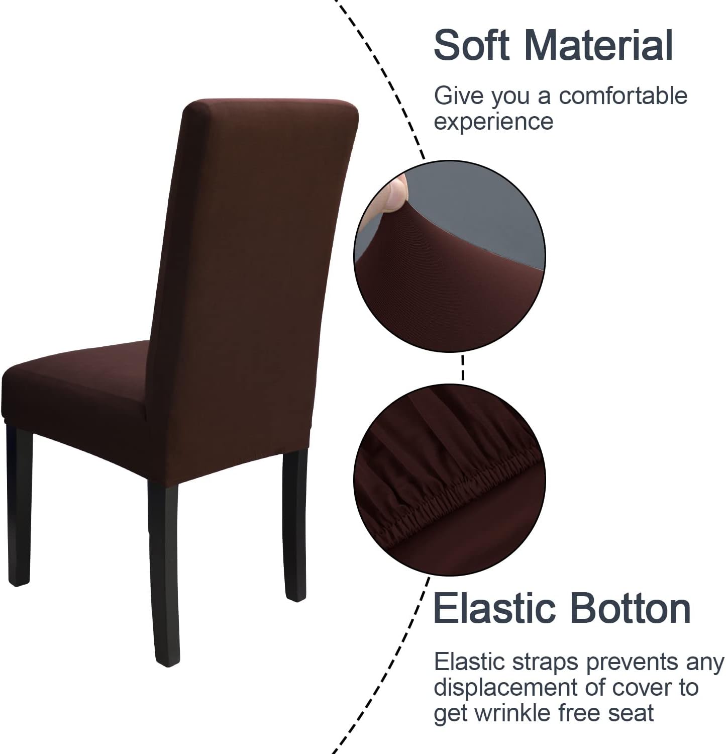 JQinHome Dining Room Chair Covers Set of 8, High Stretch Chair Slipcover Removable Washable Chair Seat Protector Cover for Home Party Hotel Wedding Ceremony (Coffee)