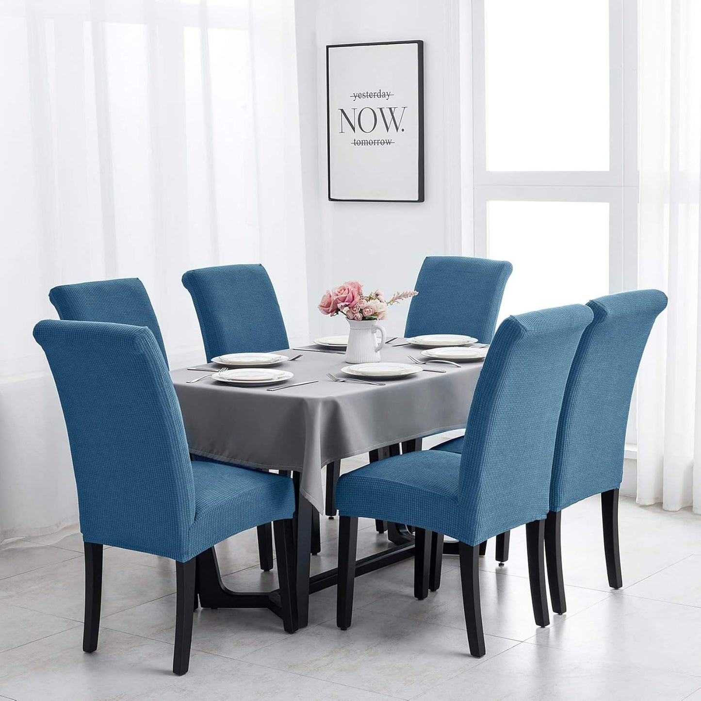 Joccun Chair Covers for Dining Room Set of 2, Chair Slipcovers Stretch Dining Room Chair Covers Seat Protector,Washable Parsons Chair Cover for Home,Hotel,Banquet(Dark Blue,2 Pack)