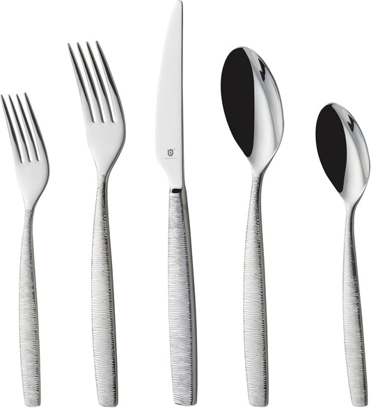 Premium 18/10 Stainless Steel Flatware – Fidenza, Fidenza Hammered, Marettimo, Marettimo Hammered, and Mezzano Engraved collections (30-Piece, Mezzano Engraved)
