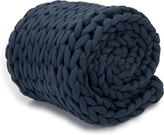 Nuzzie Chunky Knit Blanket - Breathable, Cooling, Hand Made Knit Throw Blanket for Sleep - Machine Washable, Stylish Decor Design (Dusty Blue, Throw | 12lbs | 44"x60")