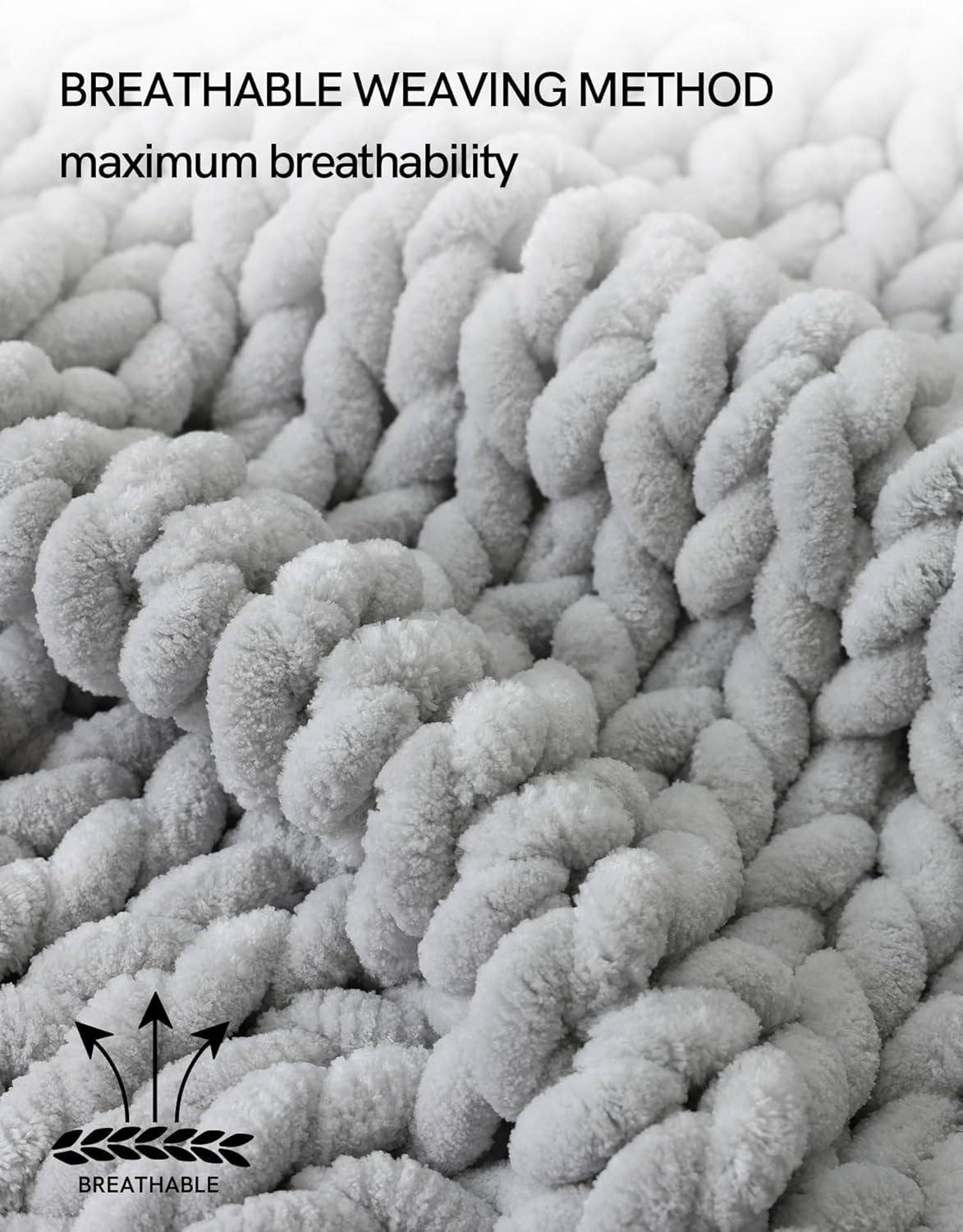 YnM Chunky Throw Blanket, Hand Knitted with Chenille Yarn, Skin Friendly, Ventilated and Breathable, Machine Washable, Home Décor Piece for Couch, Sofa and Bed (Glacier Grey, 30x40 Inch)