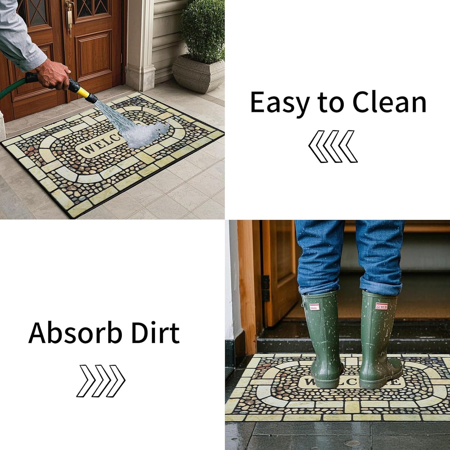 Door Mat Welcome Mat, Heavy Duty Door Mat 23.6 x 35.4 Inch Front Door Mat Rug Doormat for Outdoor Entrance Home Non-Slip Rubber Rug for Front Door, Outside, Entryway, Patio (Yellow Welcome)
