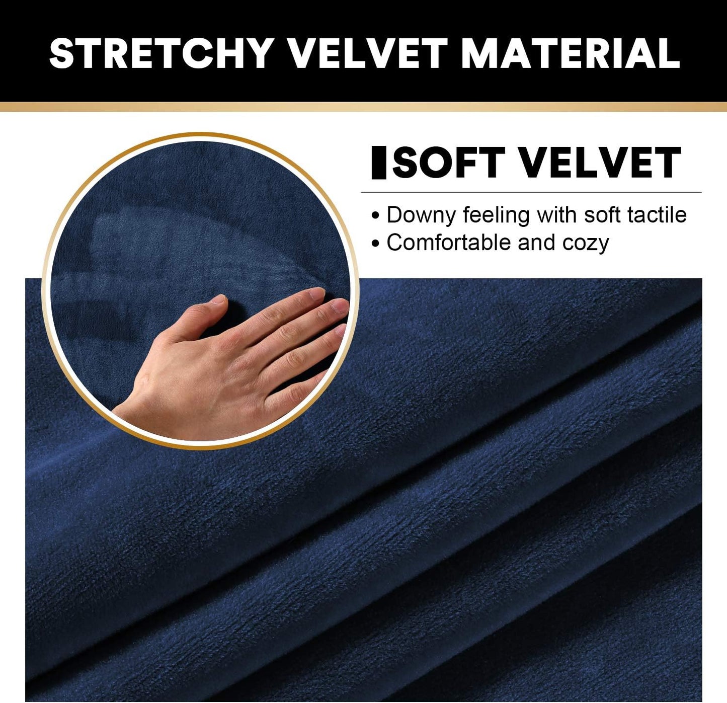 PrinceDeco Sectional Couch Covers Velvet Cushion Covers for Sectional Couch Cushion Covers for Sectional Sofa Separate Sectional Sofa Slipcovers Washable(1 Chaise Back+ 2 Sofa Back,Navy)
