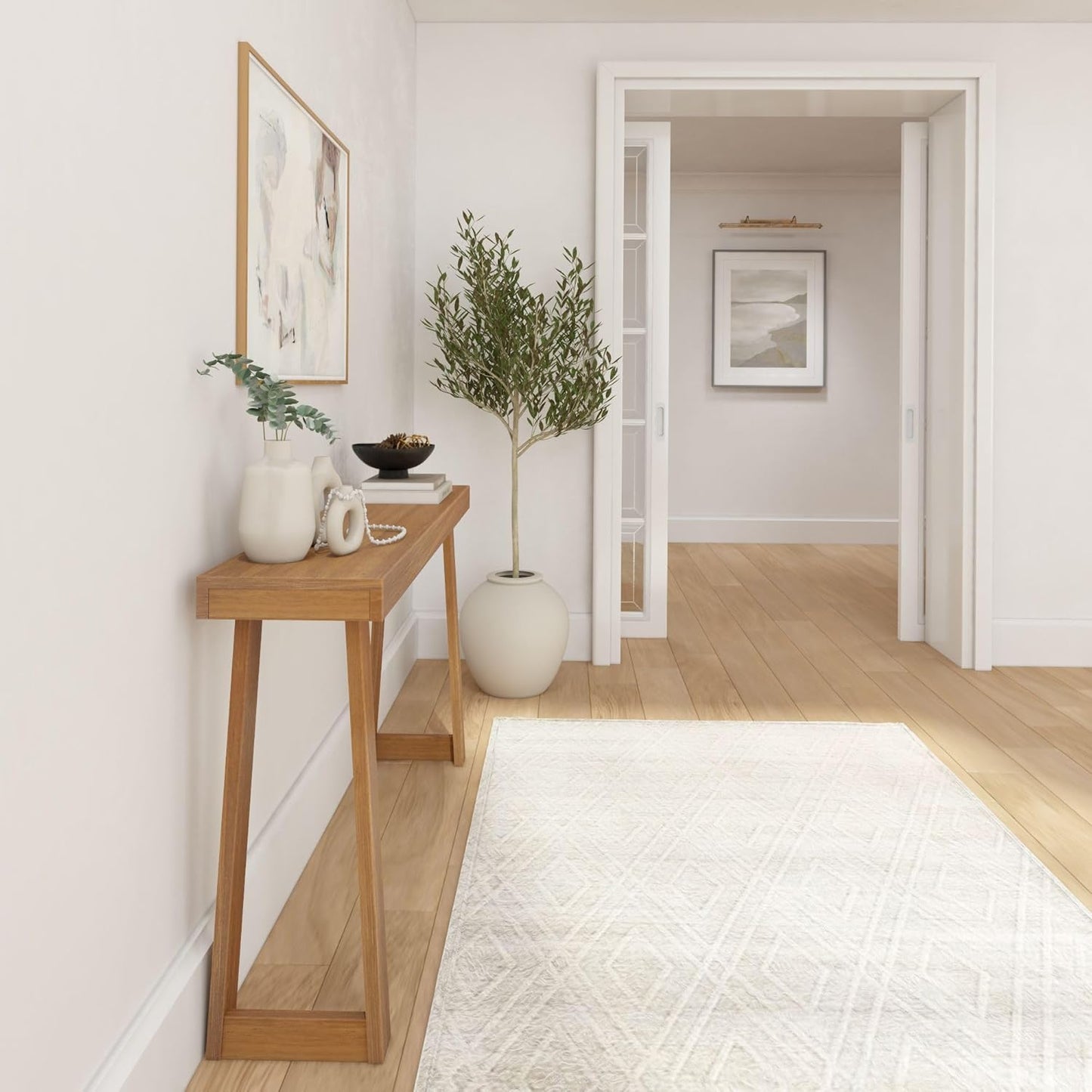 Plank+Beam Solid Wood Console Table, 56 Inch, Sofa Table, Narrow Entryway Table for Hallway, Behind The Couch, Living Room, Foyer, Easy Assembly, Pecan
