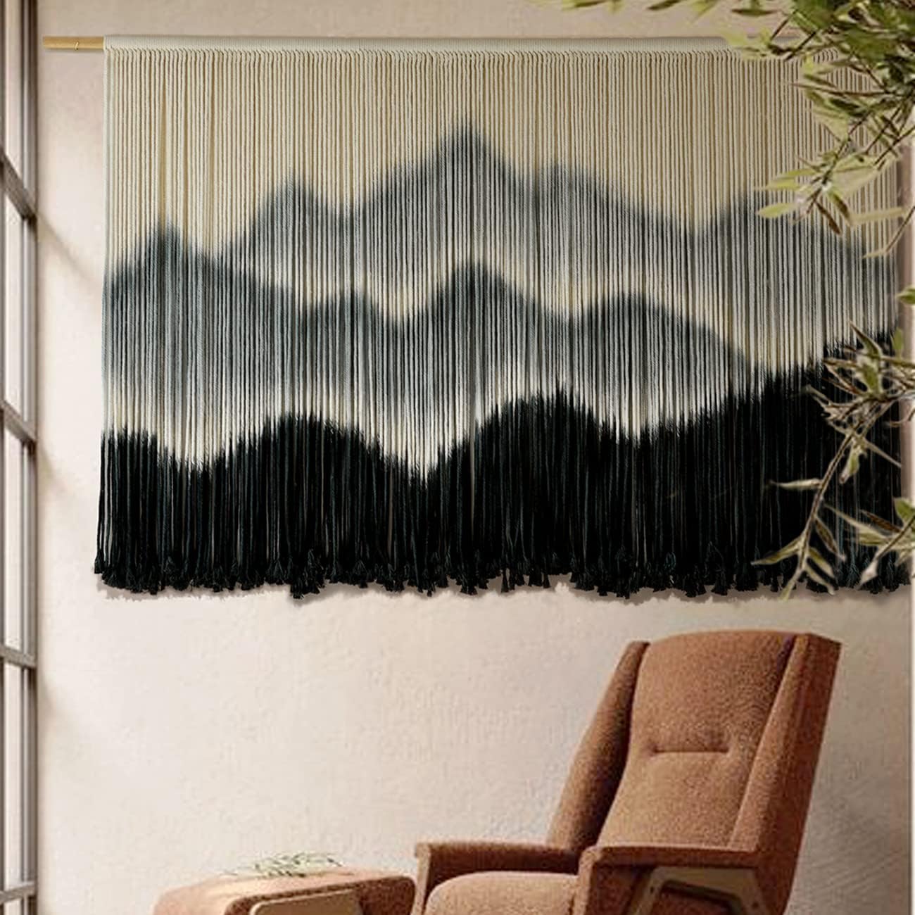IOWER Macrame Wall Hanging Mountain Dip-Dyed Macrame Wall Decor Large Modern Fiber Art Boho Wall Decor 57" Wx35 L