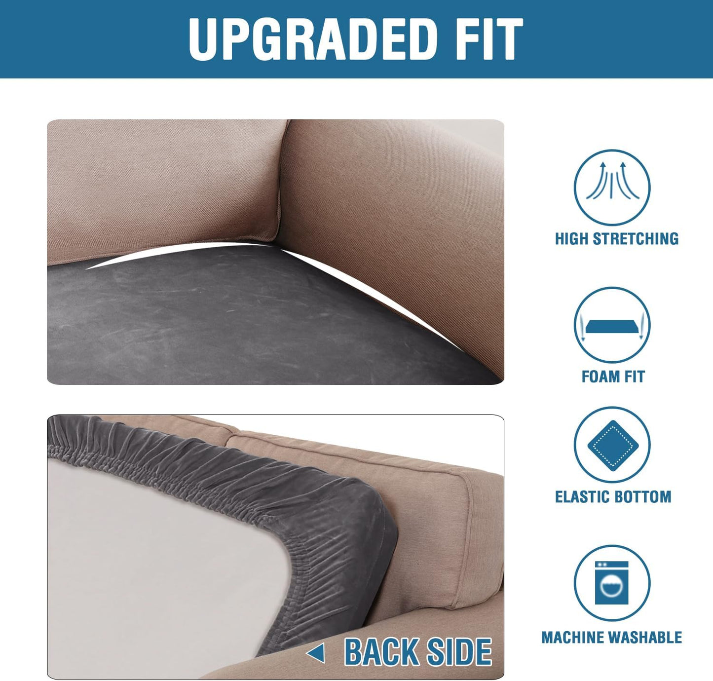 H.VERSAILTEX Velvet Stretch Individual Loveseat Couch Cover Plush Slipcover for Sofa Furniture Protector Seat Cover (1 Piece Loveseat Cushion Cover, Grey)