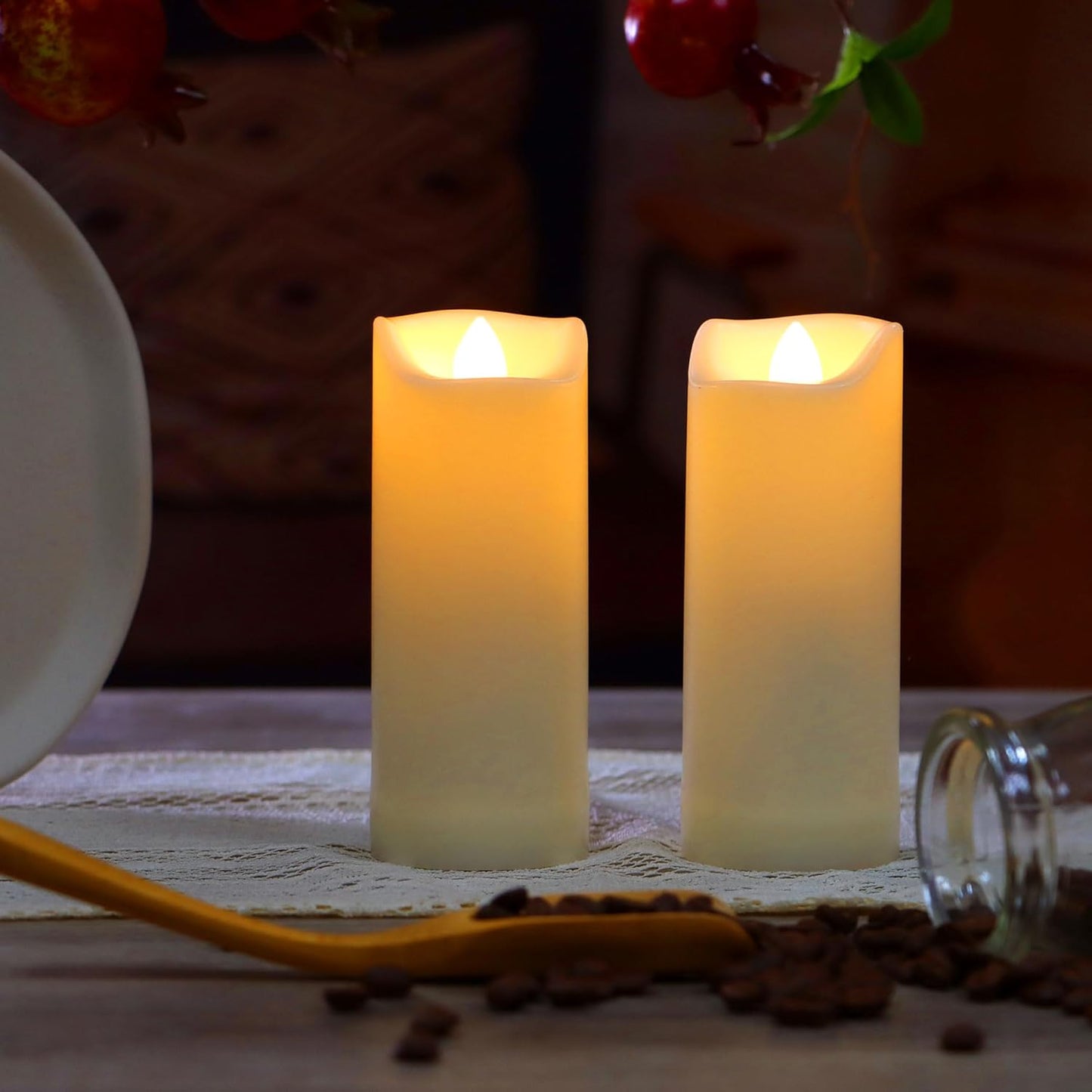 CANDLE CHOICE Waterproof Outdoor Battery Operated Flameless Candles with Auto Timer Flickering Plastic Resin Electric LED Slim Pillar Lights for Lantern Patio Garden Wedding Decorations 2”x5” 2 Pack