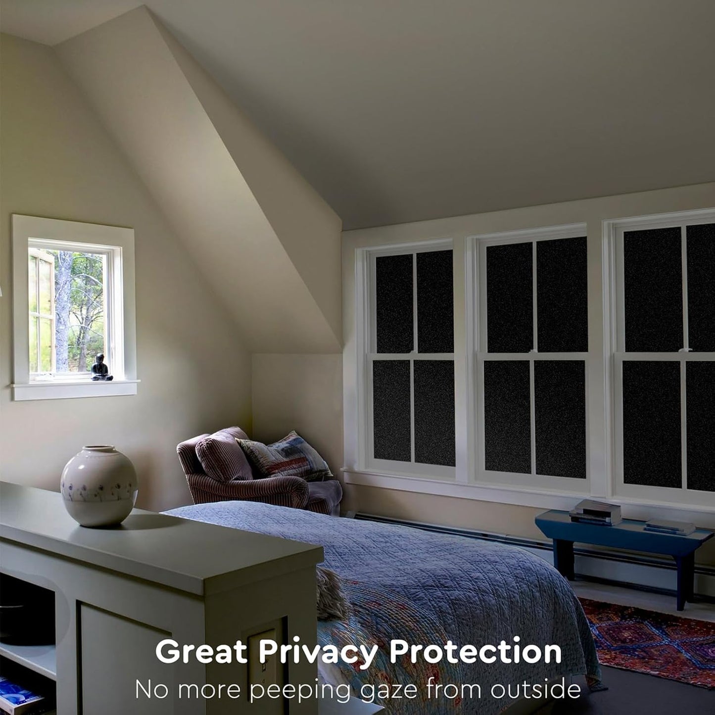 Kromapolis Blackout Window Privacy Film Total Light Blocking Room Darkening Window Covering, Removable Static Cling Frosted Glass Tint, Non-Adhesive, Black 11.8'' x 157.4''