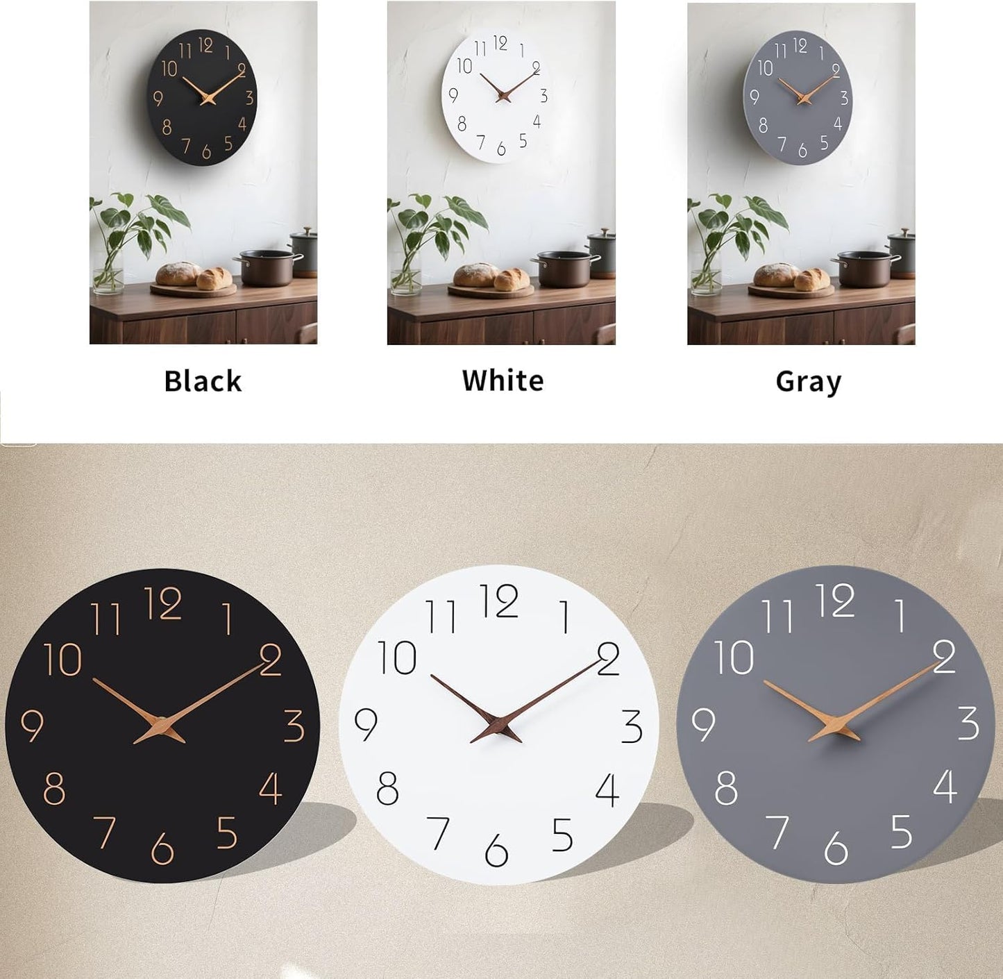 Mosewa Wall Clock 8 Inch Black Battery Operated Silent Non Ticking Simple Minimalist Rose Gold Numbers Decorative for Bedroom Living Room Kitchen Home Bathroom Office