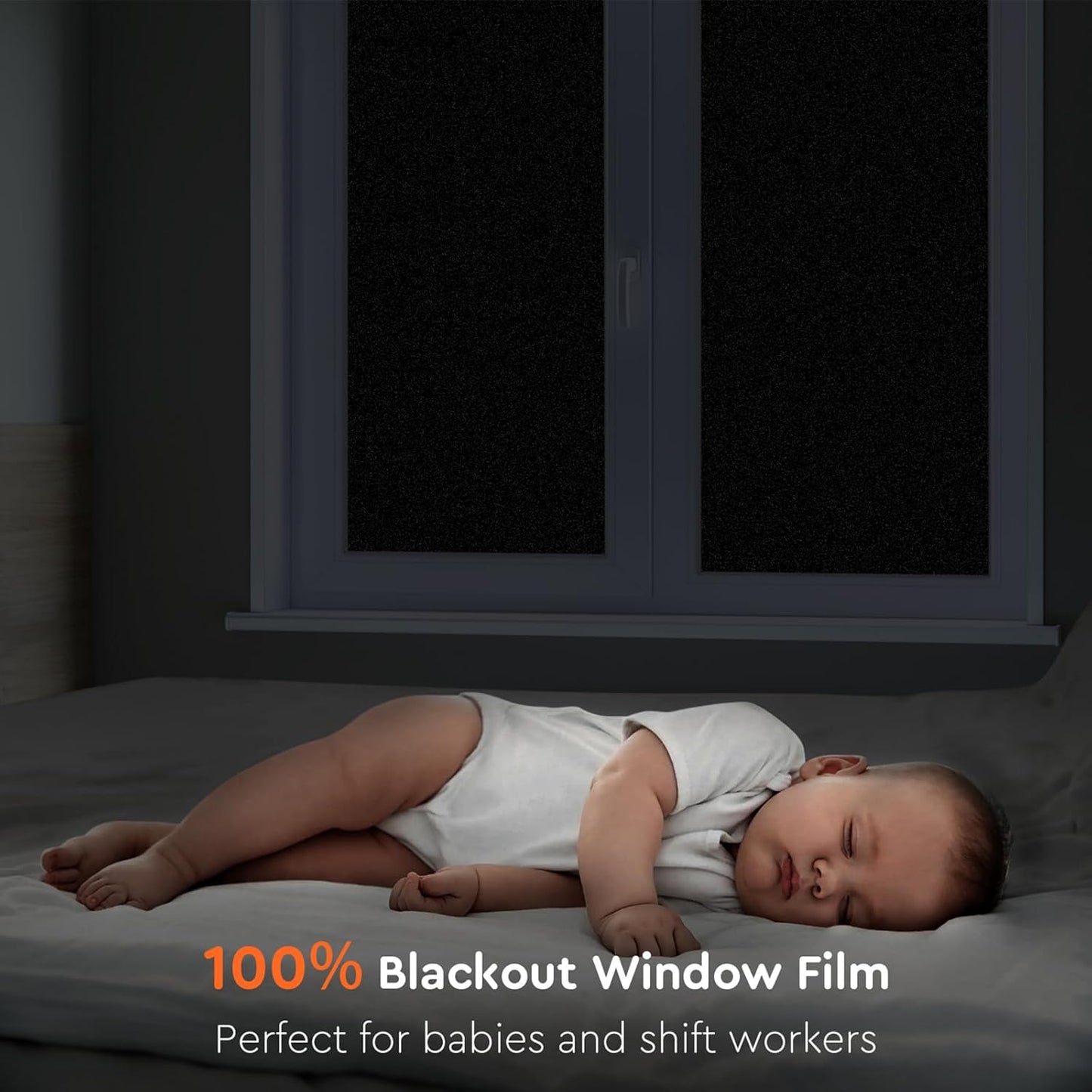 Kromapolis Blackout Window Privacy Film Total Light Blocking Room Darkening Window Covering, Removable Static Cling Frosted Glass Tint, Non-Adhesive, Black 17.5'' x 118.1''