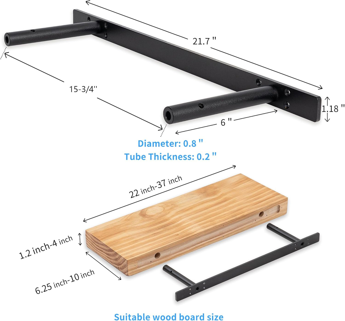 Heavy-Duty Floating Shelf Bracket, , Hidden Shelf Bracket for Mantel, if Installed on Studs, Maximum Load of 210 pounds, Hidden Bracket 22inches (with Premium Build kit)