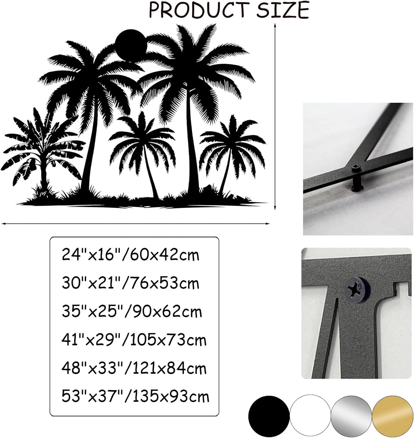 Tuglona Metal Palm Tree with Sunset Wall Decor, Tropical Palm Tree Metal Wall Art, Tropical Wall Decor, Sun Wall Art, Beach Wall Decoration, Coastal Trees Wall Hanging (Gold, 53"x37"/135x93cm)