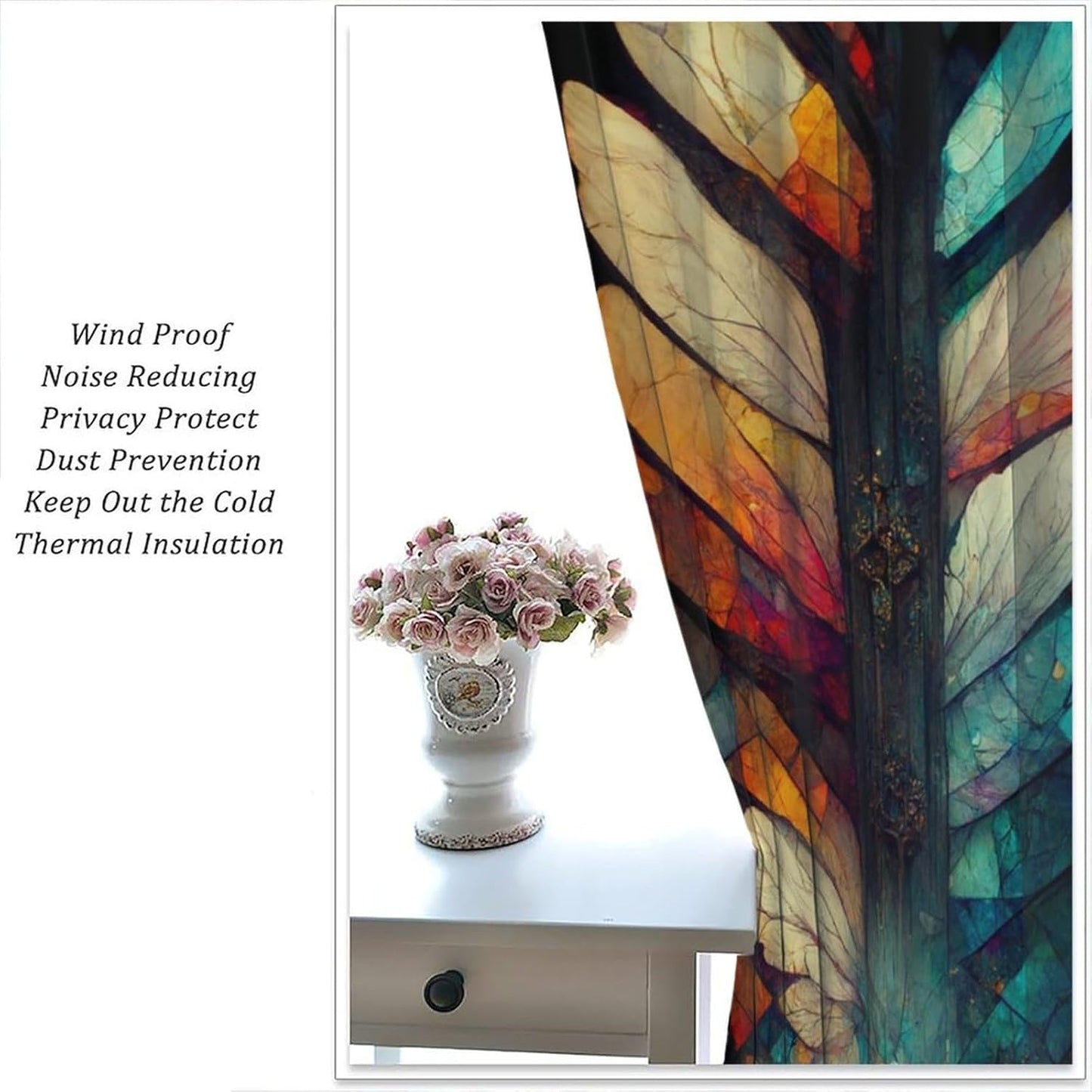 Stained Glass Curtains,Vintage Magical Colorful Abstract Art Home Decor Drapes for Bedroom Living Room Kitchen Window Treatment 2 Panels Set Total Size 42" W X 45" L Inch