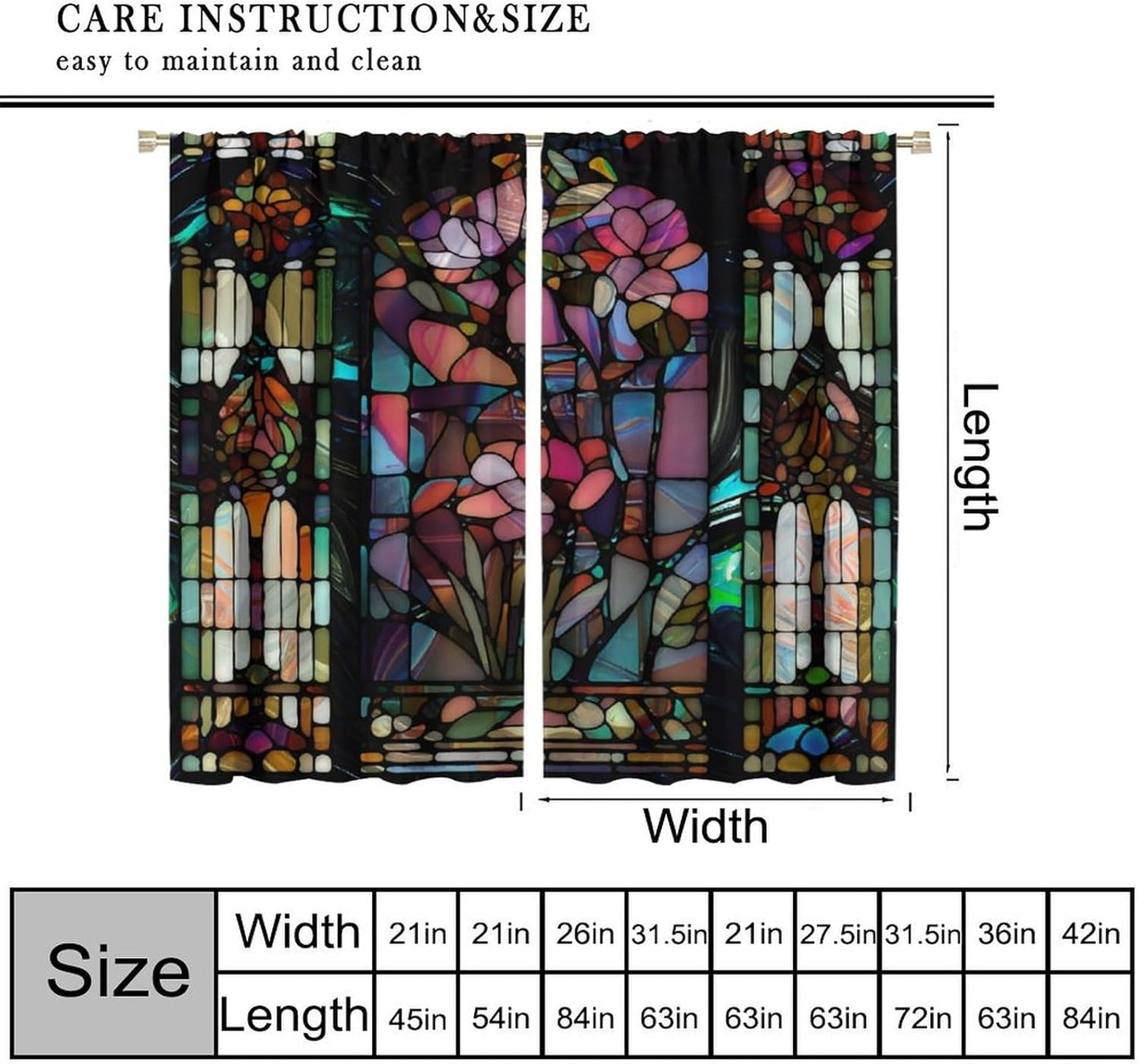 Stained Glass Curtains,Vintage Colorful Abstract Art Home Decor Drapes for Bedroom Living Room Kitchen Window Treatment 2 Panels Set Total Size 42" W X 63" L Inch
