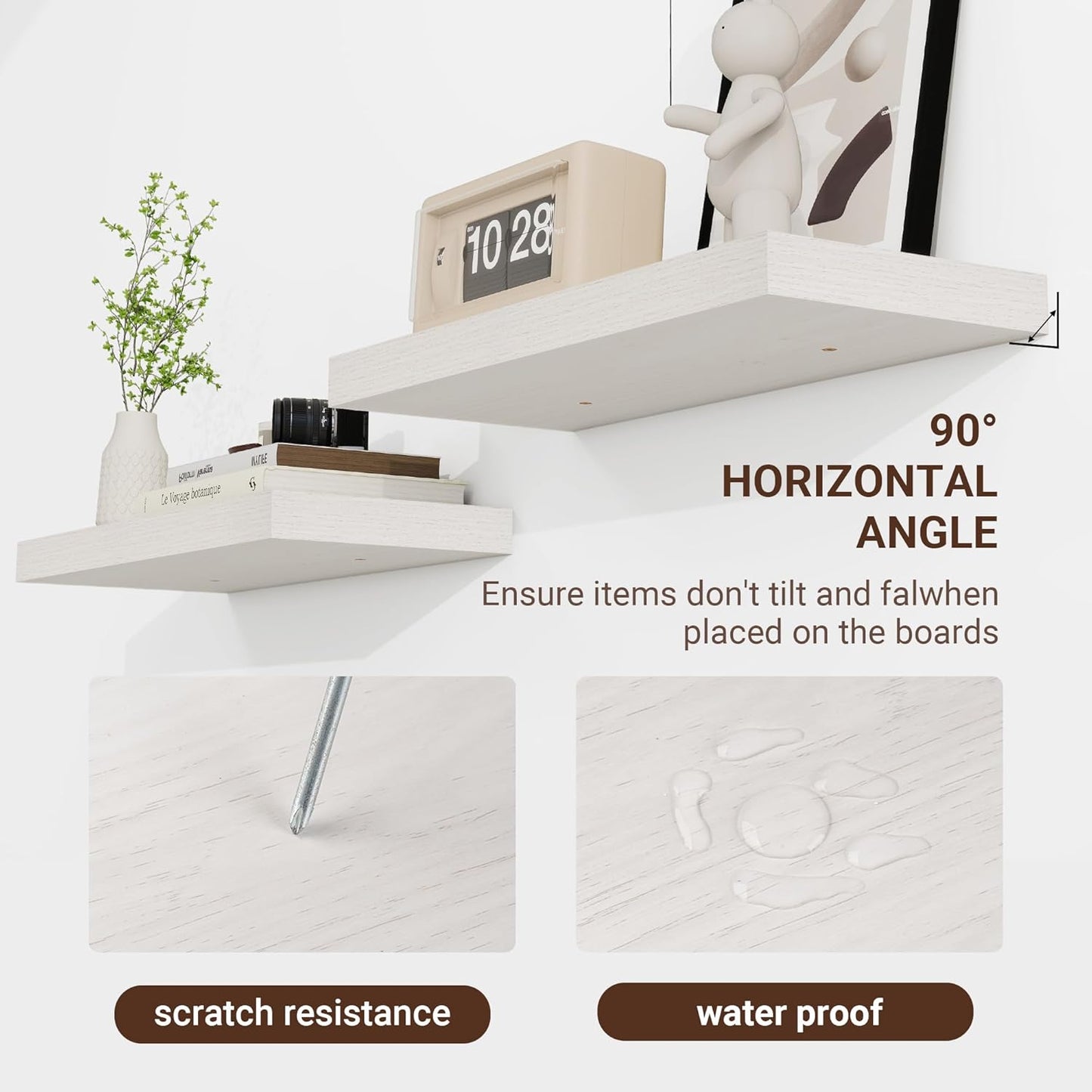 48 Inch Floating Shelves, 48"x9.25"x1.5" Inch Deep Floating Shelves for Wall, Wooden Shelves for Bathroom, Bedroom, Living Room, Cream White Oak