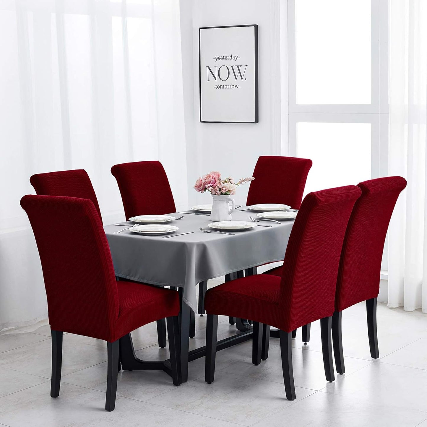 Joccun Chair Covers for Dining Room Set of 4, Dining Chair Slipcovers Stretch Dining Room Chair Covers Seat Protector,Washable Parsons Chair Cover for Home,Banquet(Red Dahlia,4 Pack)