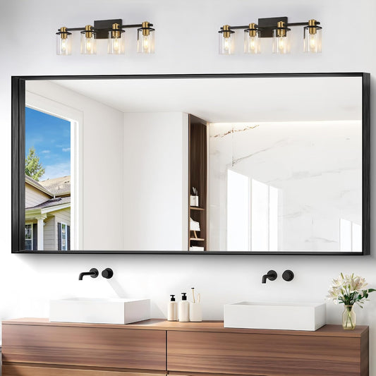 Black Bathroom Mirror, 72x36 Inch Rectangular Deep Frame Mirror, Large Wall Mounted Bathroom Vanity Mirror Over Sink for Bedroom,Restroom, Living Room, Hangs Vertically or Horizontally