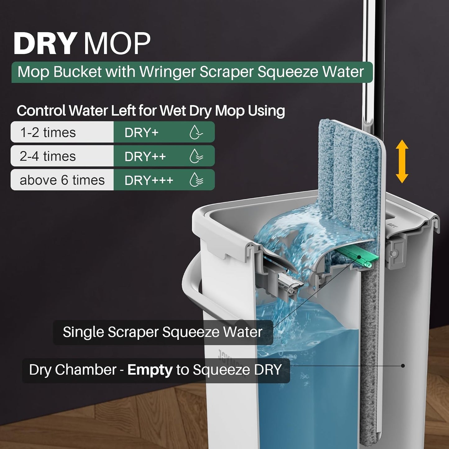 JOYMOOP Mop and Bucket Set, Dust Mops for Floor Cleaning, Wall Mop with 8 Microfiber Mop Head Replacement