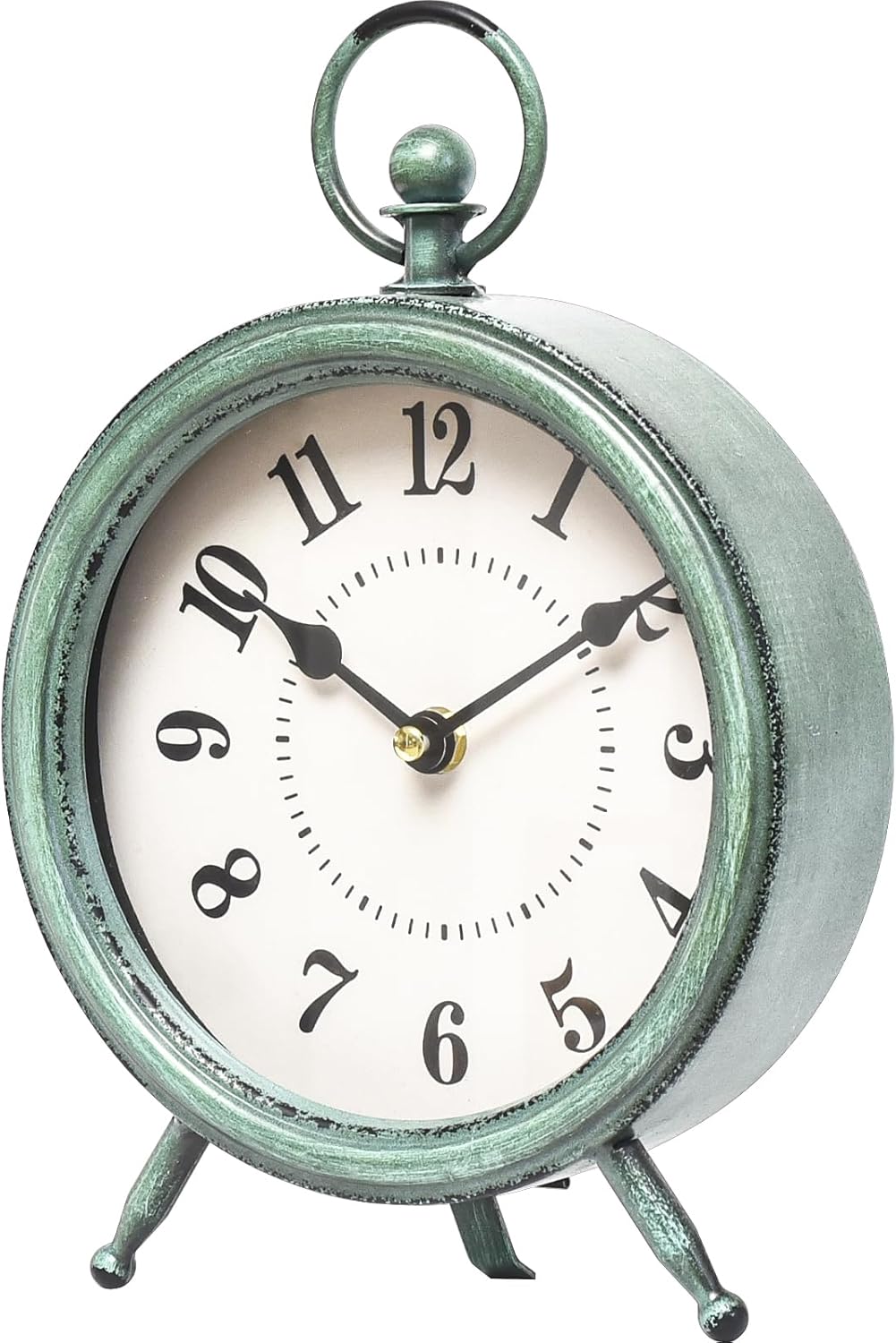 Vintage Rustic Green Table Clock on Stand, Decorative Desk and Shelf Clock，Decorative Battery Operated Table Top Clock for Living Room，Silent Non-Ticking