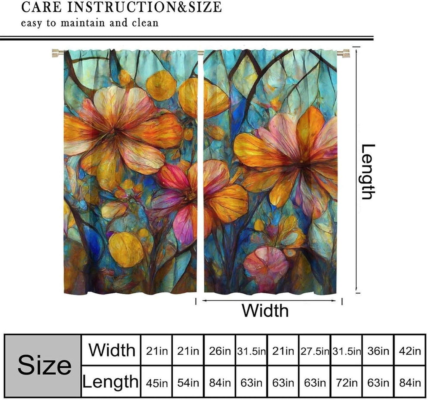 Stained Glass Curtains,Magic Forest Colorful Flowers Abstract Art Home Decor Drapes for Bedroom Living Room Kitchen Window Treatment 2 Panels Set Total Size 42" W X 63" L Inch