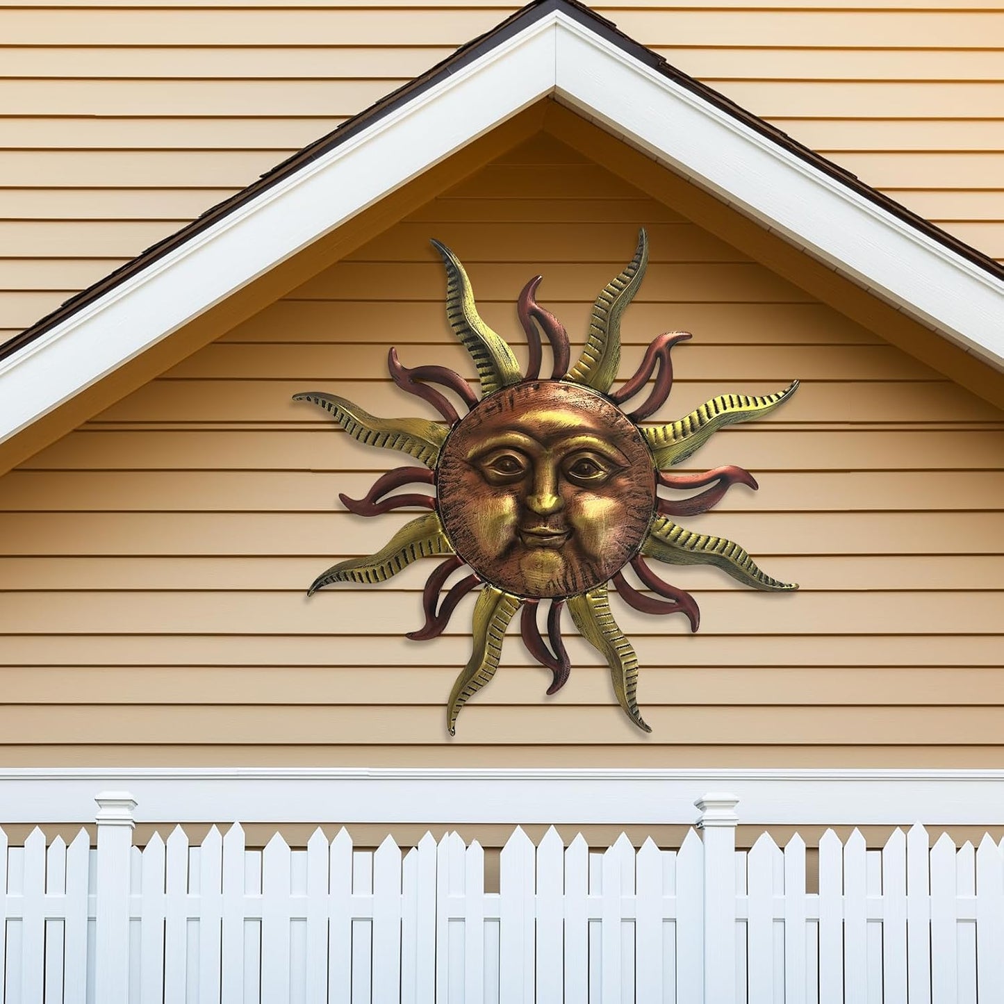 LIFFY 30" Large Sun Wall Decor - Metal Sun Face Wall Sculpture, 3D Hand-Painted Outdoor Wall Art Hanging for Patio Garden Yard, Housewarming Gift, Easy Hanging