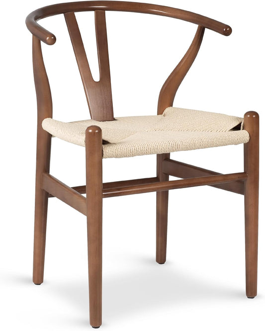 POLY & BARK Weave Dining Chair – Mid-Century Modern Wishbone Dining Chair with Arms, Solid Wood Frame, Indoor Use – Walnut – Single - Ideal for Dining Room, Kitchen or Stylish Accent Setting