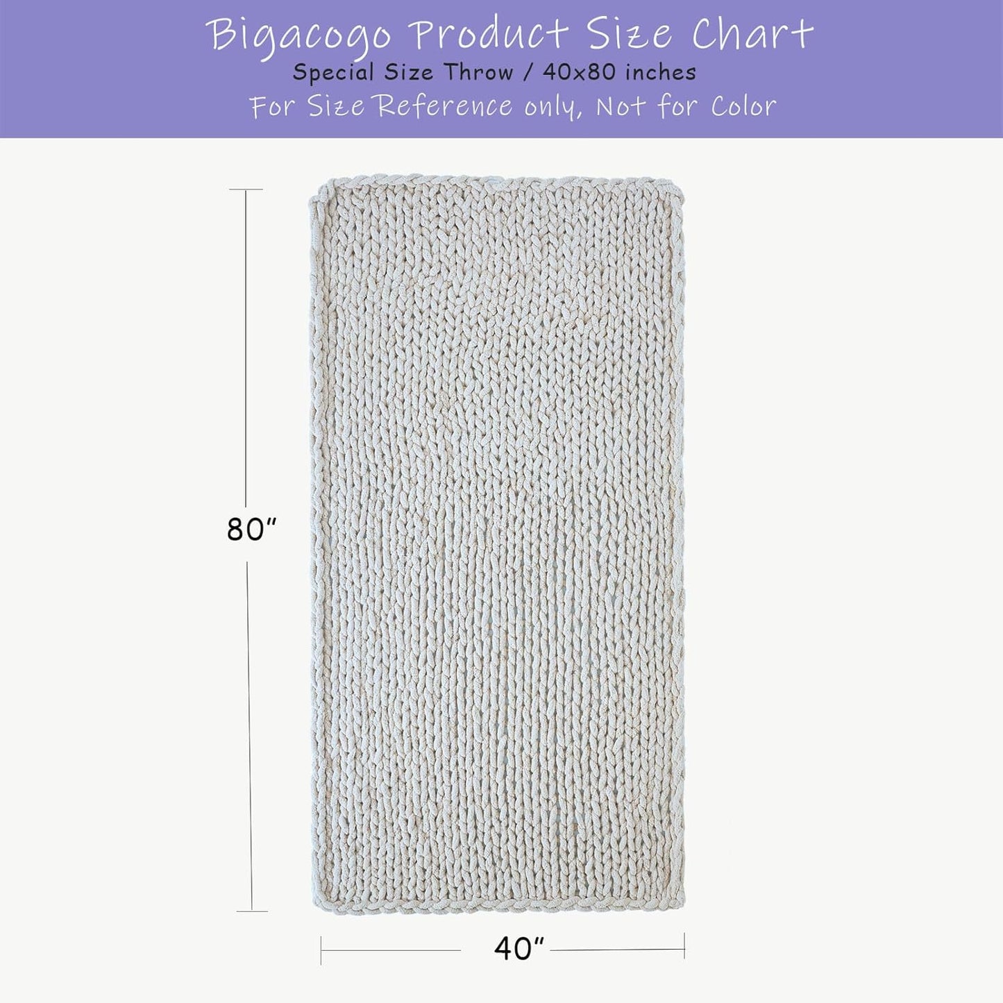 Bigacogo Chunky Knit Throw Blanket for Couch, 40x80 inches, 100% Hand Knitted with Thick Jumbo Chenille Yarn, Cozy Soft Large Rope Knot Cable Crochet Blankets for Sofa Bed Living Room, Navy Blue