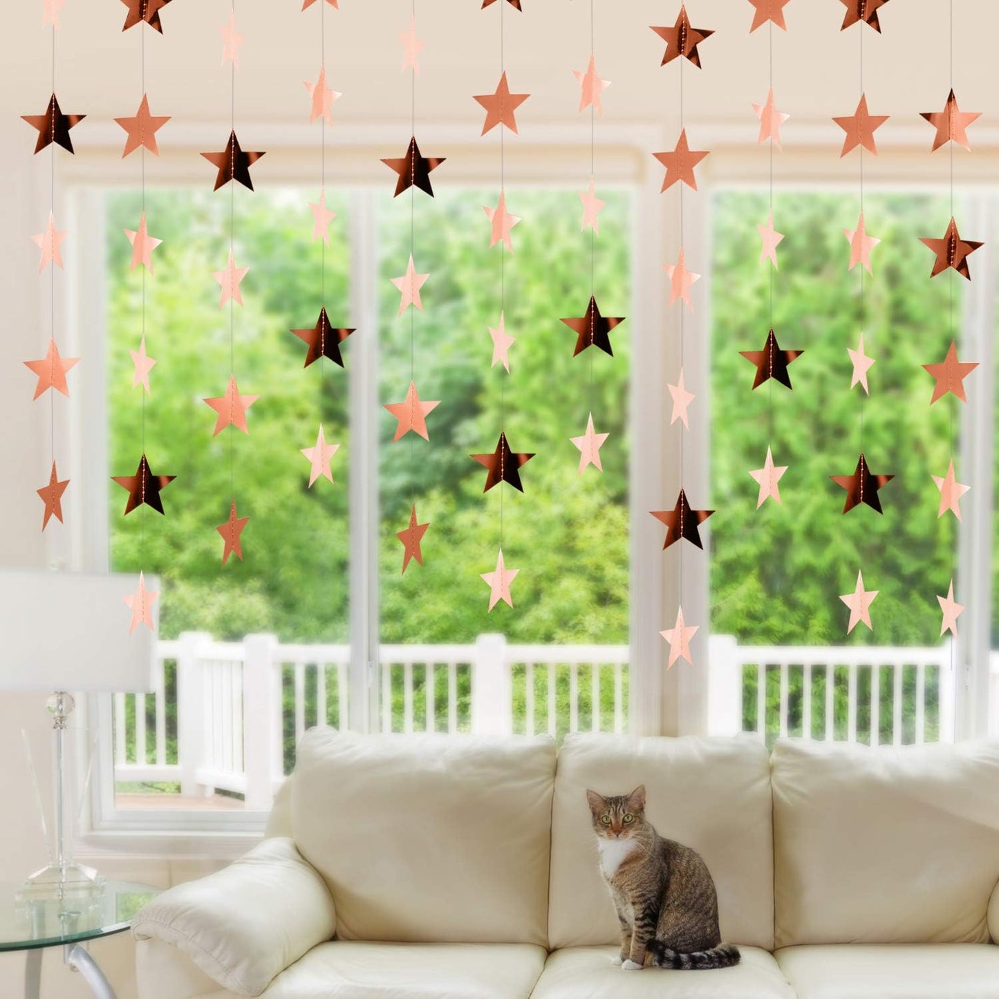 Patelai Glitter Star Garland Banner Decor 130 Feet Star Hanging Bunting Banner Twinkle Backdrop for Homecoming Classroom Wedding Birthday Halloween Christmas Party Supplies(Rose Gold)
