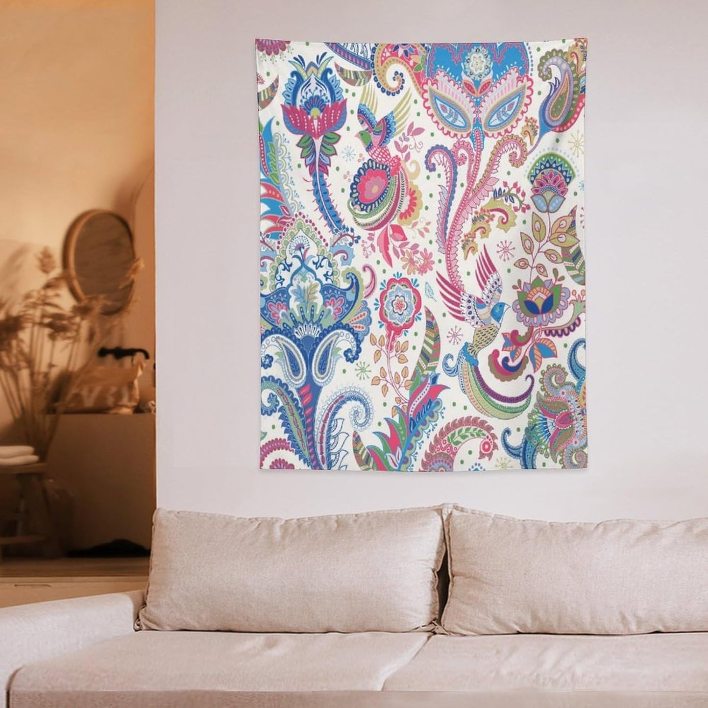 ICMOLYYENLO Boho Green Leaves Tapestry, Mid Century Abstract Tropical Palm Leaves Modern Minimalist Geometric Wall Hanging, Neutral Home Decor Art for Living Room Bedroom Dorm 60x80 Inch