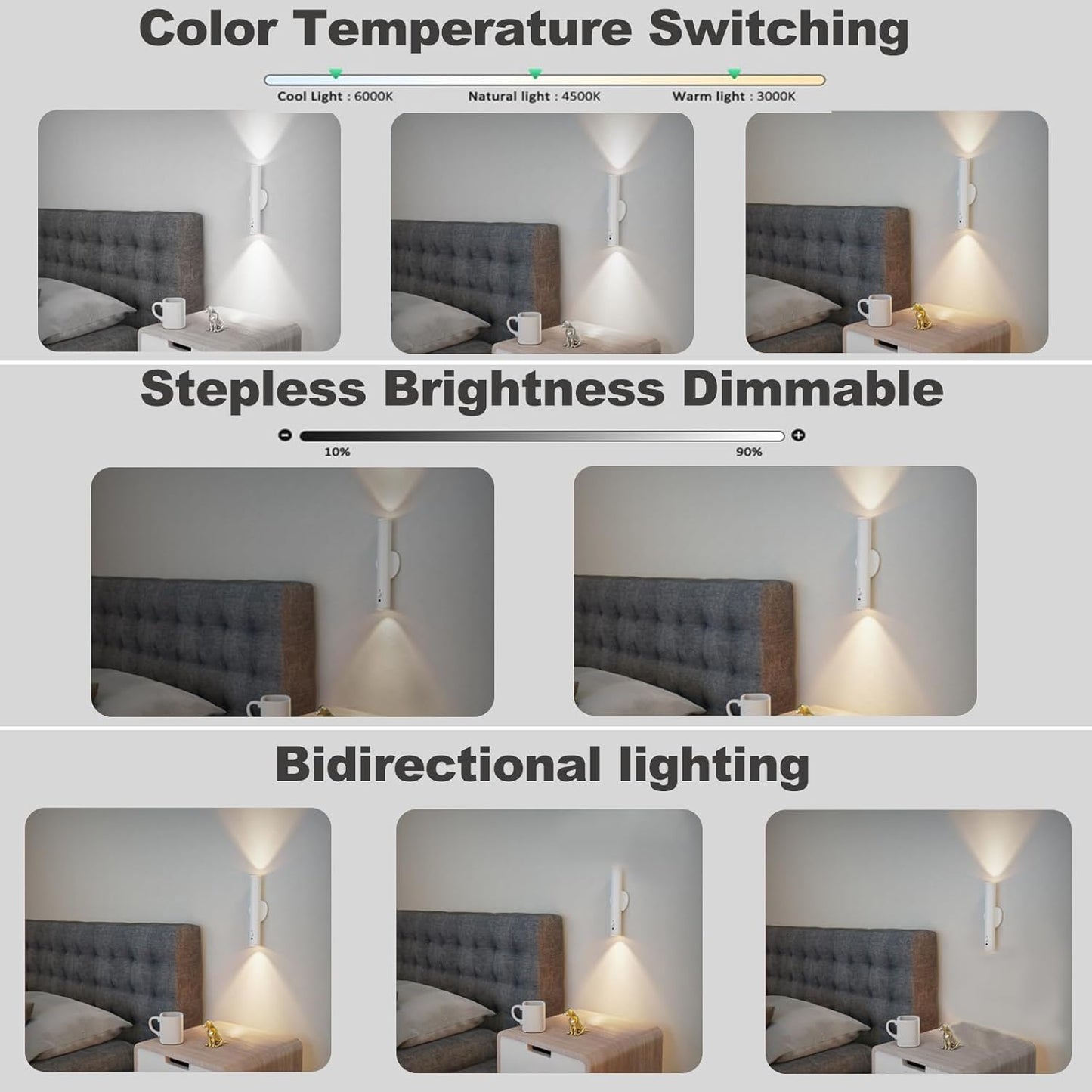 Rechargeable Wall Sconces | Dimmable LED Cordless Lamp with Remote, Motion Sensor, Metal Body | Battery Operated Lights for Decor, Night Light Indoor, Hallway, Bedroom, 1pcs