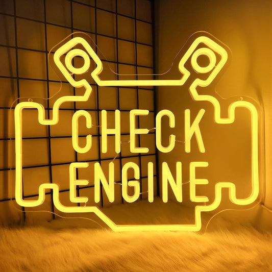 Check Engine Neon Signs for wall decor, Garage Neon Sign for Man Cave, Piston Engine Led Light Signs with Dimmer, Piston Decoration USB Powered with Switch