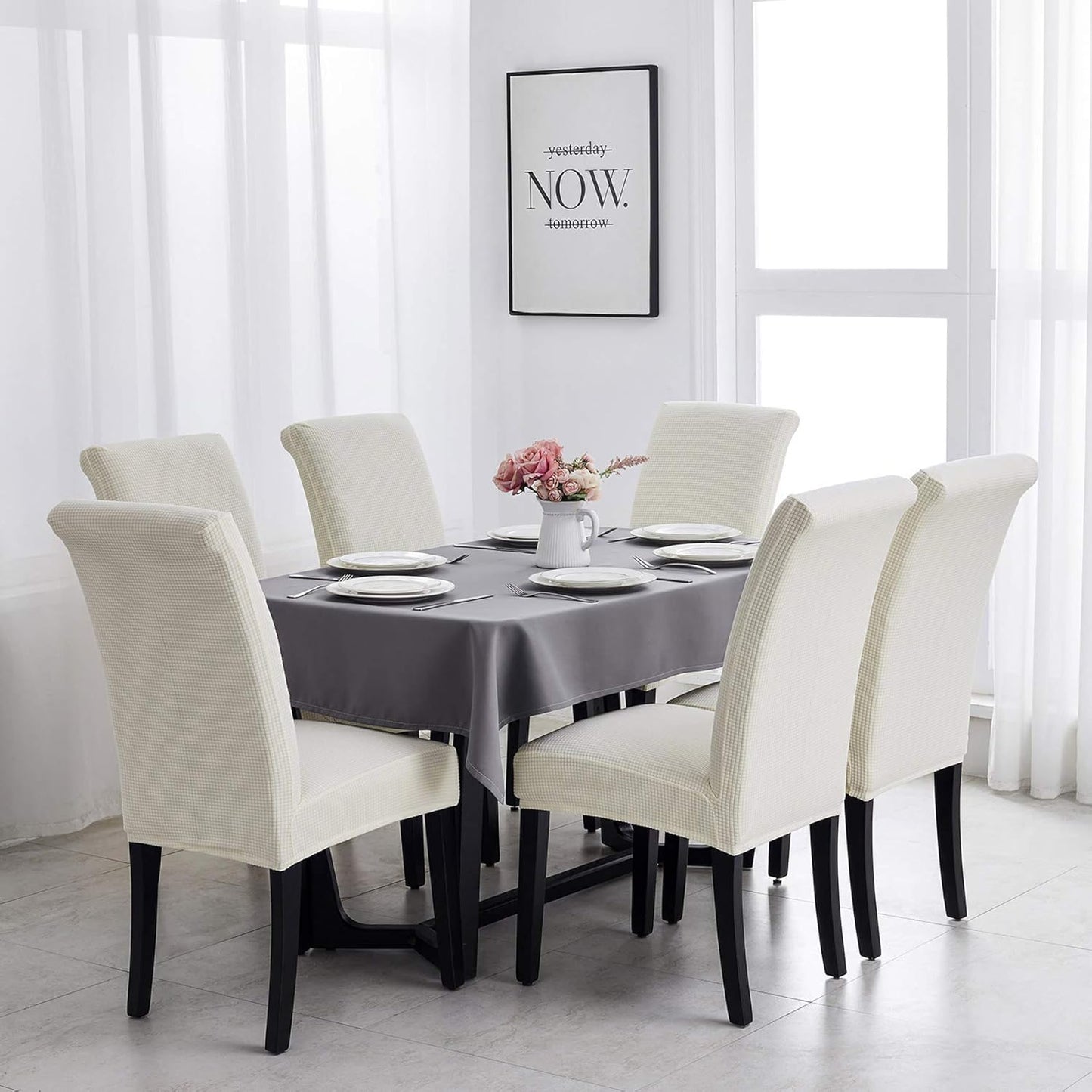 Joccun Chair Covers for Dining Room Set of 2, Dining Chair Slipcovers Stretch Dining Room Chair Covers Seat Protector,Washable Parsons Chair Cover for Home,Hotel,Banquet(Ivory,2 Pack)