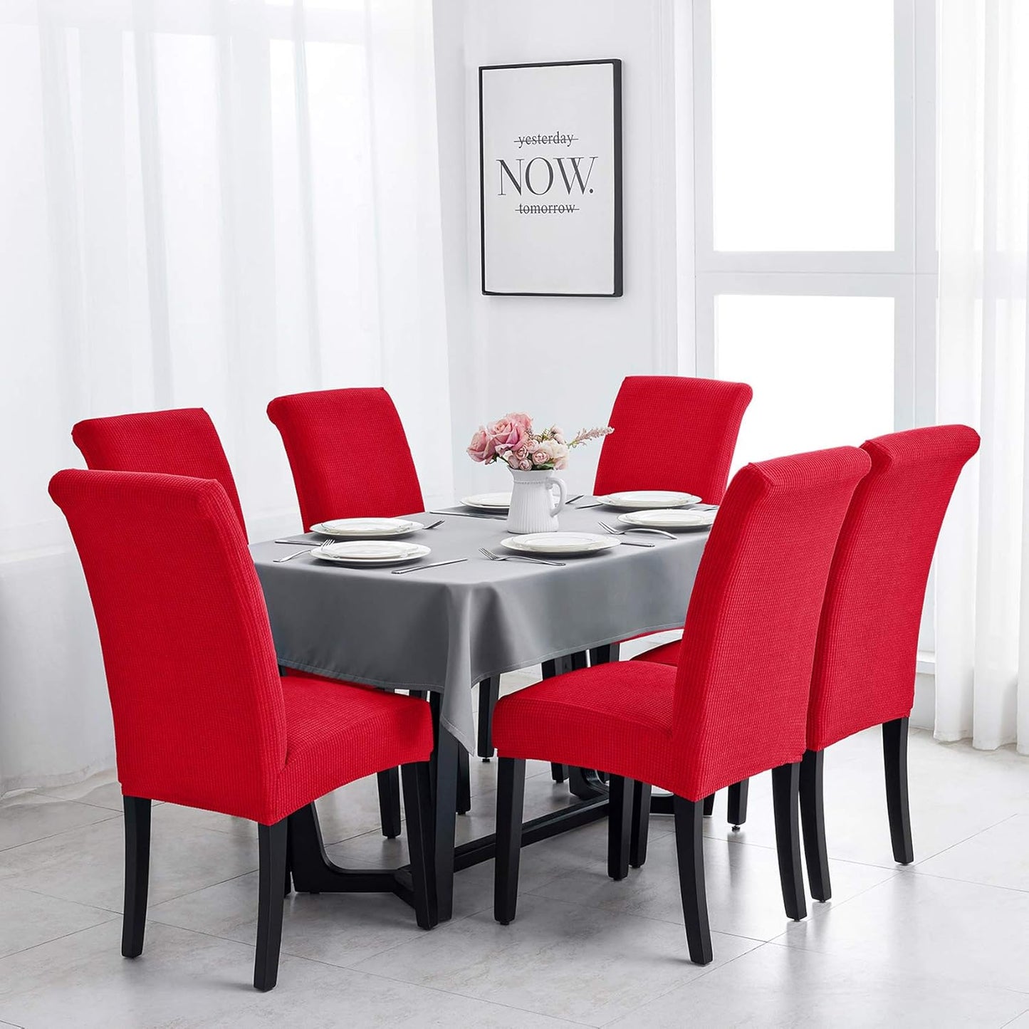 Joccun Chair Covers for Dining Room Set of 8, Dining Chair Slipcovers Stretch Dining Room Chair Covers Seat Protector,Washable Parsons Chair Cover for Home,Hotel,Banquet(Ruby,8 Pack)