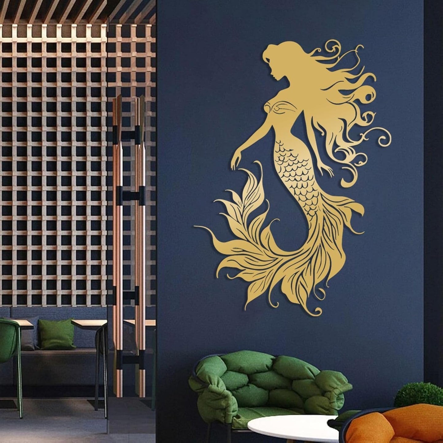 Veplsur Mermaid Metal Wall Art, Metal Mermaid Wall Decor, Marine Biology Wall Decor, Ocean Wall Art, Nautical Wall Hanging, Beach Hanging for Bathroom Bedroom (Black, 24"x17"|60x43cm)
