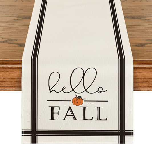 Artoid Mode Hello Fall Pumpkin Table Runner, Seasonal Harvest Vintage Thanksgiving Kitchen Dining Table Decoration for Indoor Outdoor Home Party Decor 13 x 90 Inch