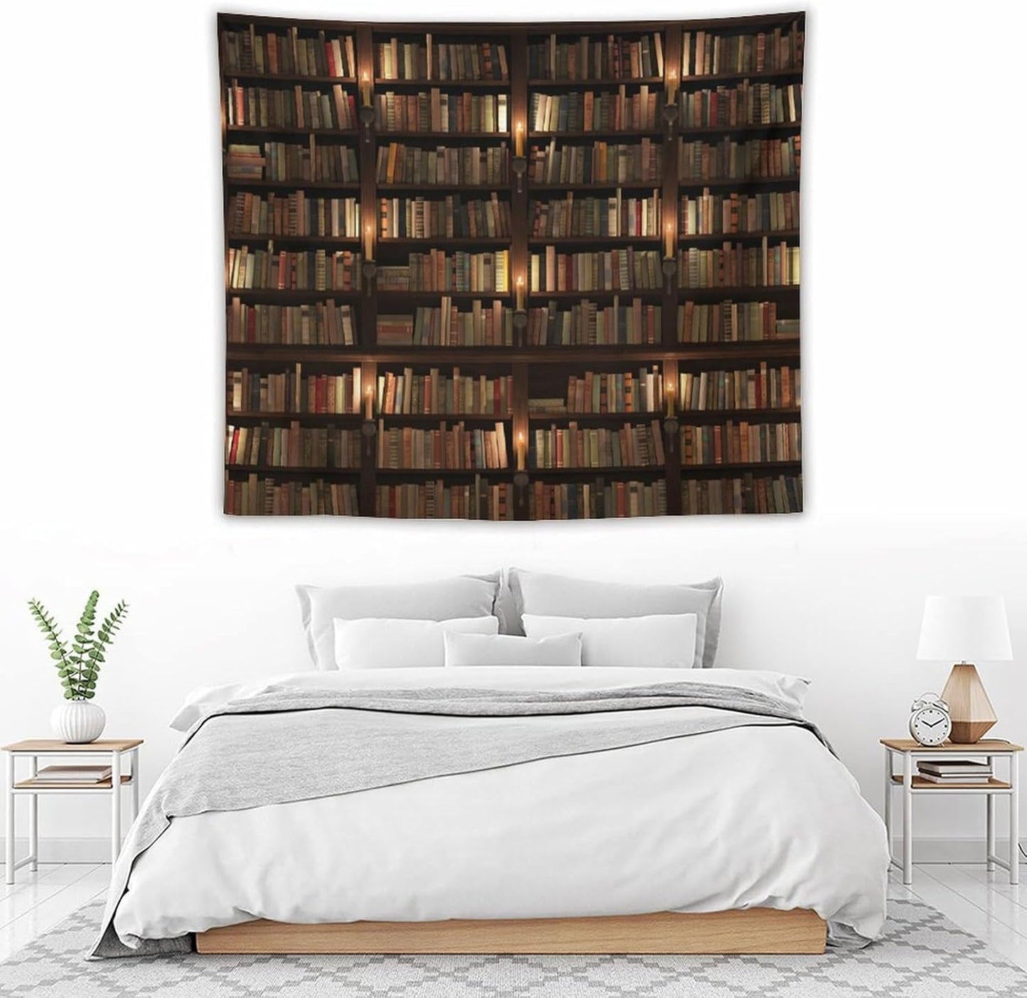 Kurtect Bookshelf Tapestry,Retro Library Bookcase Antique Mid Century Pattern Print Tapestries for Party Beach Picnic Blankets Tablecloths Living Room Wall Deocr, 50x60 in