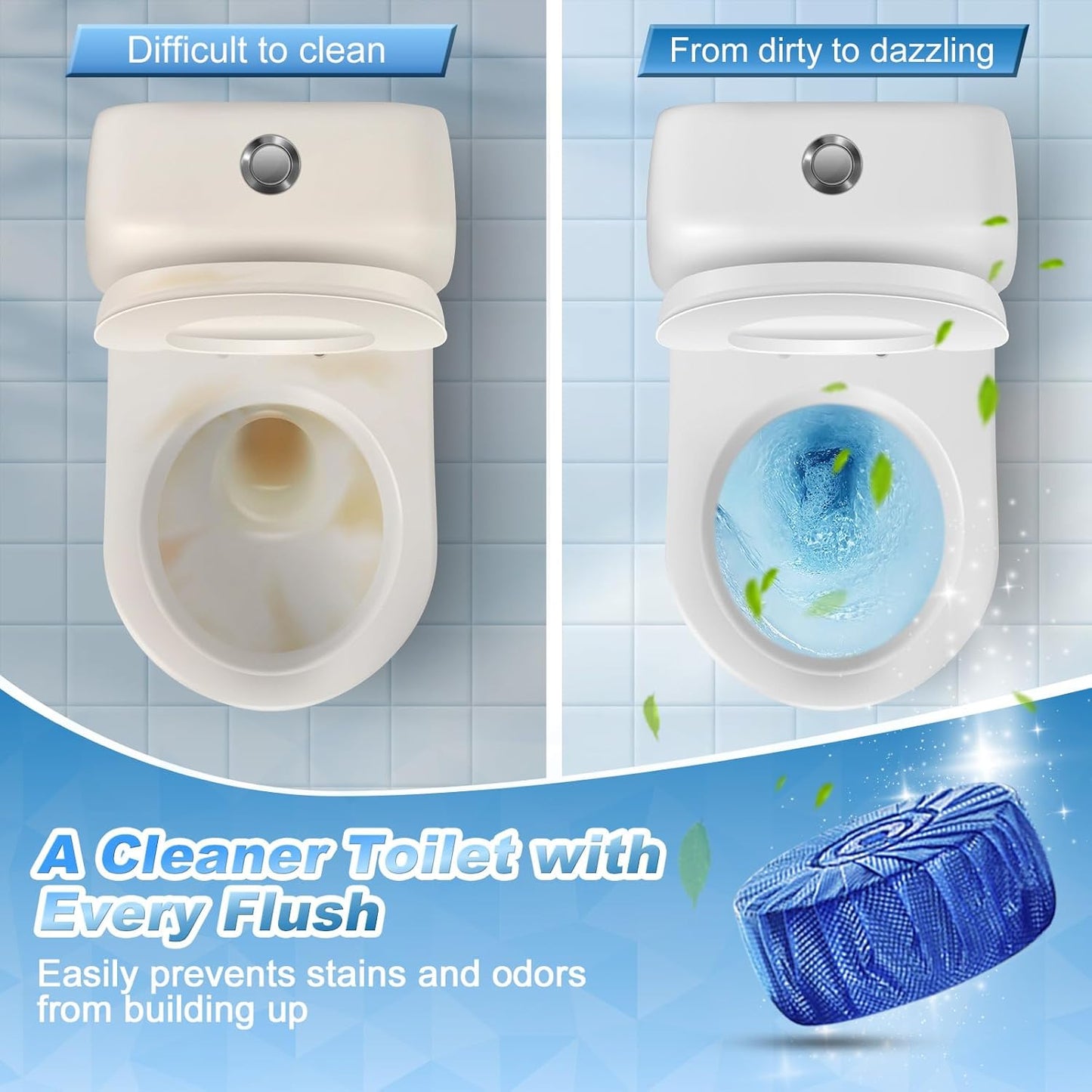 KIISIISO Automatic Toilet Bowl Cleaner Tablets，Bathroom Toilet Tank Cleaner，Blue Clean Bubbles,Strong Detergent Ability,Long-lasting 300 brushes,Mild Fresh Pine Scent(30 Pack)