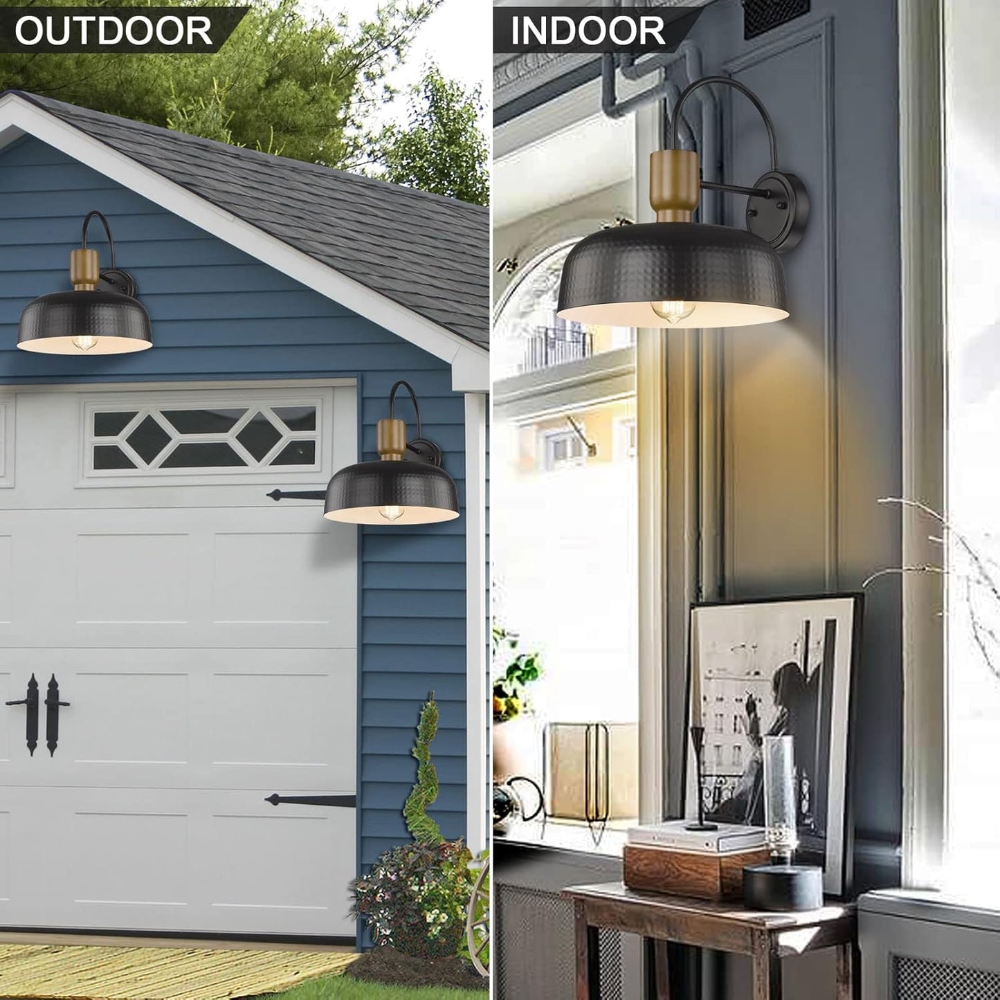 Outdoor Barn Light Gooseneck Barn Light, Farmhouse Exterior Wall Mount Light Vintage Wall Lighting Fixture Industrial Sconce Lantern for Porch, Entryway, Garage, Black, 2 Pack