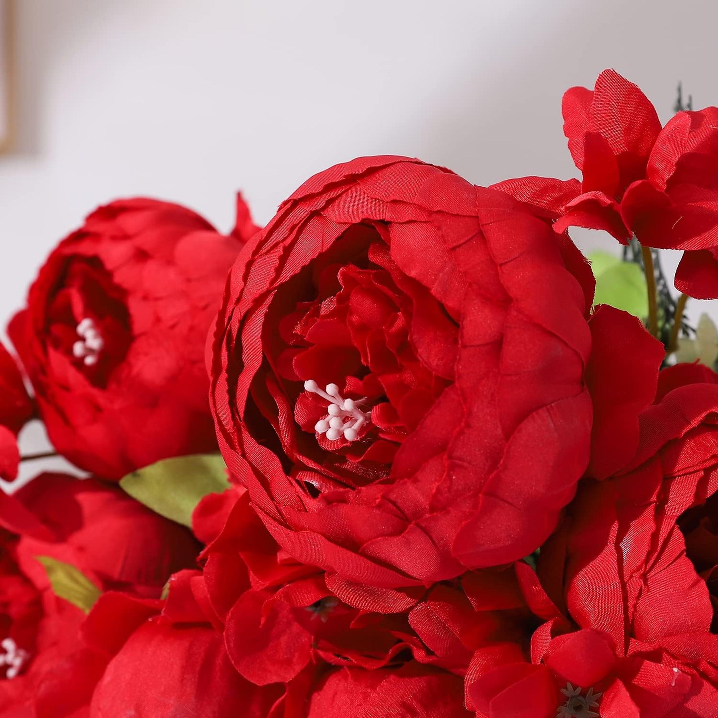 Duovlo Springs Flowers Artificial Silk Peony Bouquets Wedding Home Decoration,Pack of 1 (Spring Red)