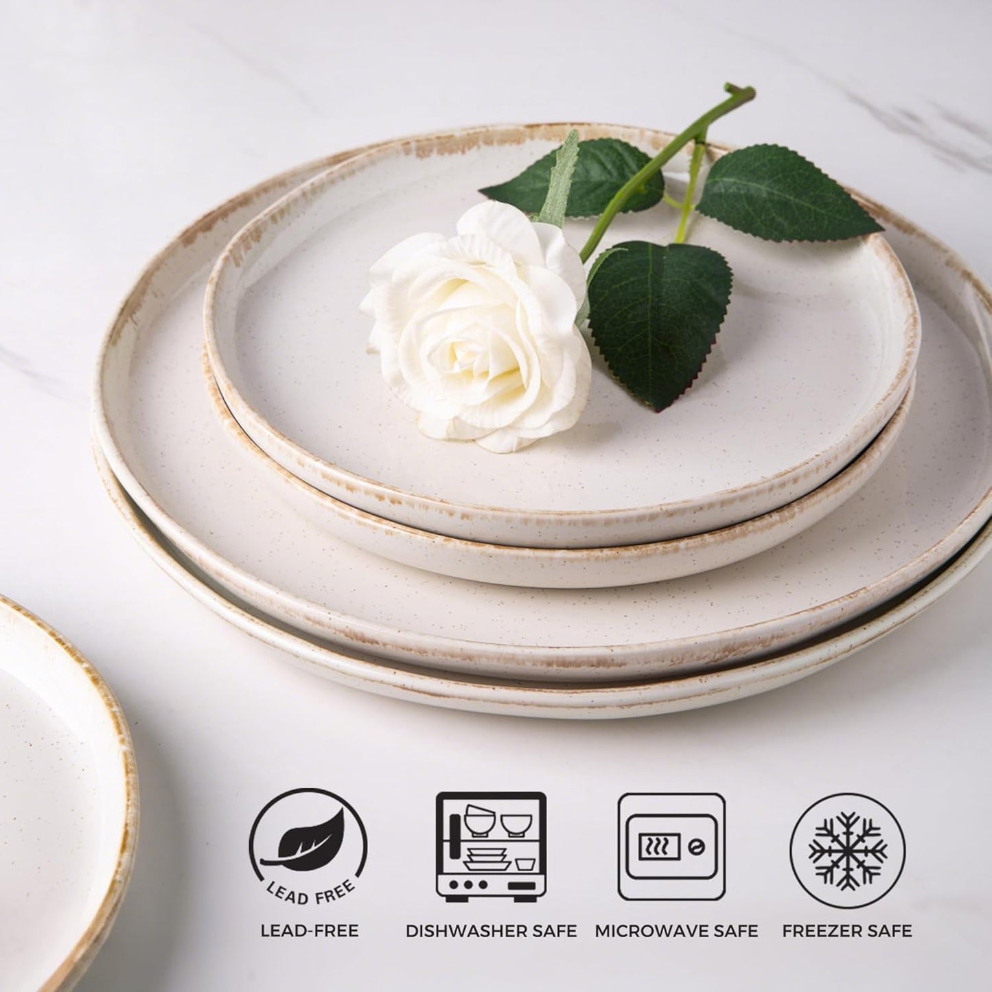 AmorArc Ceramic Dinnerware Sets, Wavy Rim Stoneware Plates and Bowls Sets, Highly Chip and Crack Resistant | Dishwasher & Microwave Dishes set, Service for 4 (12pc)-Speckled Cappuccino