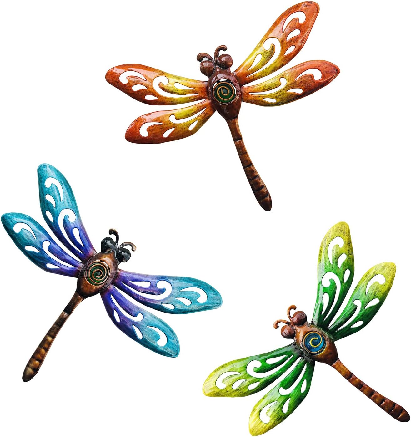 wotieuns Metal Dragonfly Wall Decoration, Garden Fence Outdoor Wall Art, Outdoor Wall Decoration, Outdoor Art Decoration Dragonfly, Suitable for Living Room, Bedroom, Yard and Porch, Set of 3