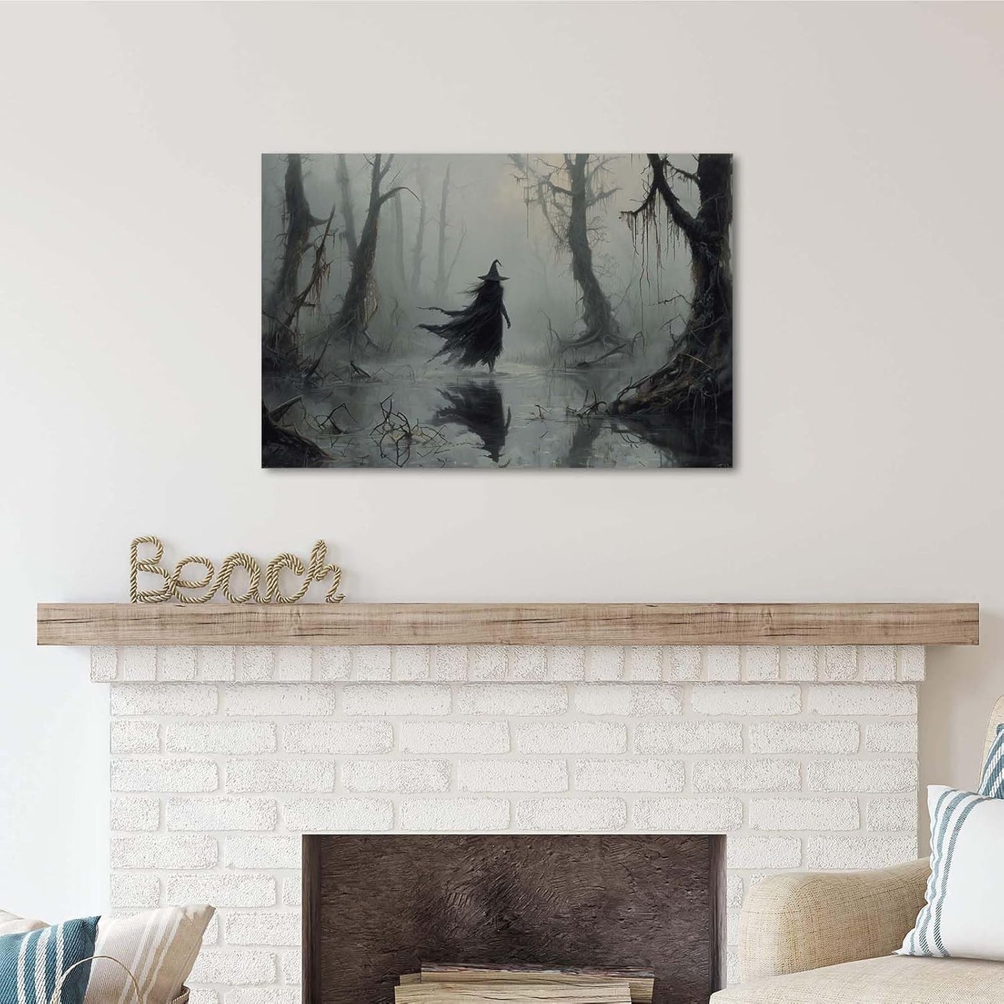 Vintage rustic swamp witch poster dark moody wall art gothic horror season halloween print for home decor retro dark moody painting8x12in Wood Framed