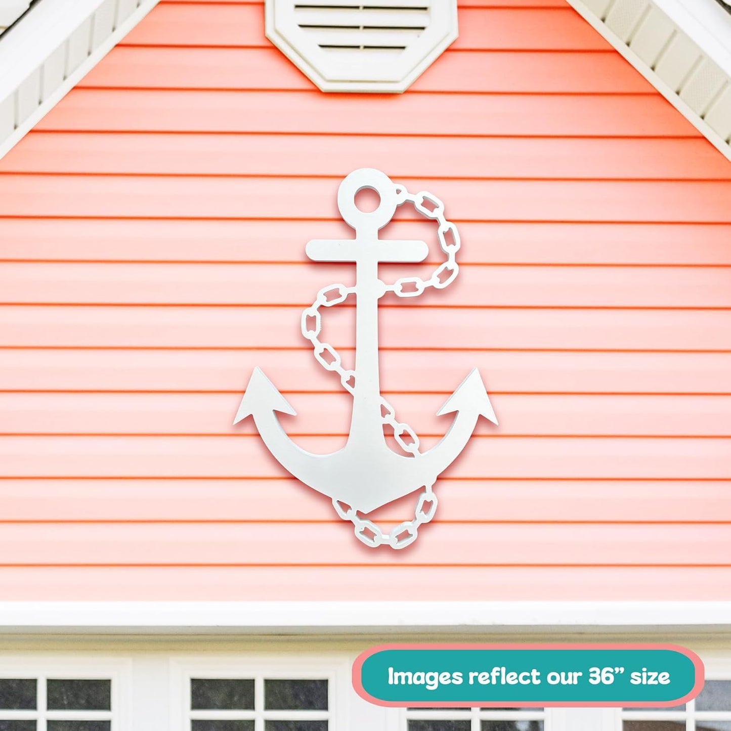 Outdoor Anchor Wall Decor, Nautical Beach House Sign, Weatherproof PVC Anchor with Chain, Ocean Marine Art for Indoor Outdoor Use (4 Foot)