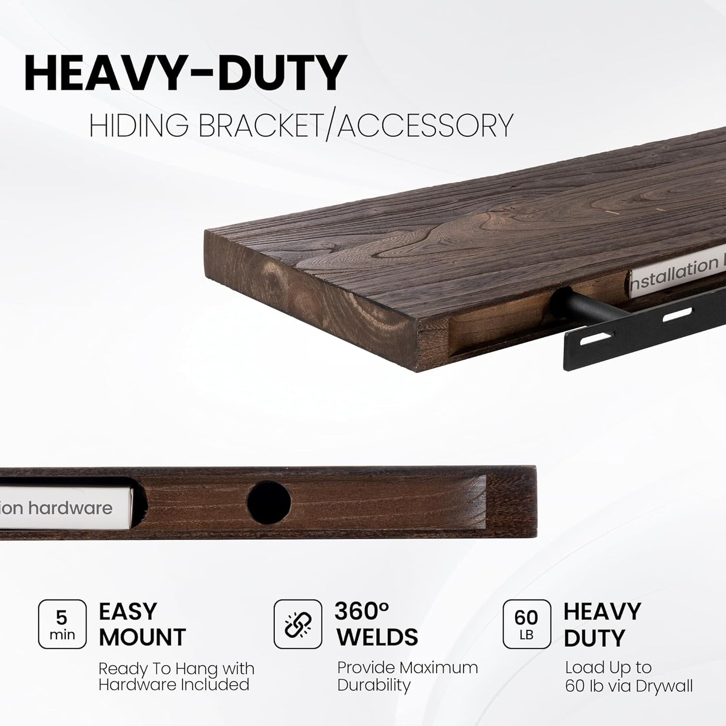 Floating Shelves for Wall, 32" Flat Edge Solid Elm Wood Floating Shelf, Wall-Mounted Display Shelves with Invisible Heavy-Duty Metal Bracket, Floating Shelf for Kitchen (Wanlut, Set of 2)