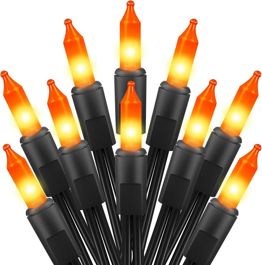 Orange Halloween Mini Lights, 50 Count 13 Feet Incandescent Bulb Mini String Lights, Connectable Halloween Lights for Haunted House Ghost Party Holiday Window Indoor Outdoor Decoration, Orange