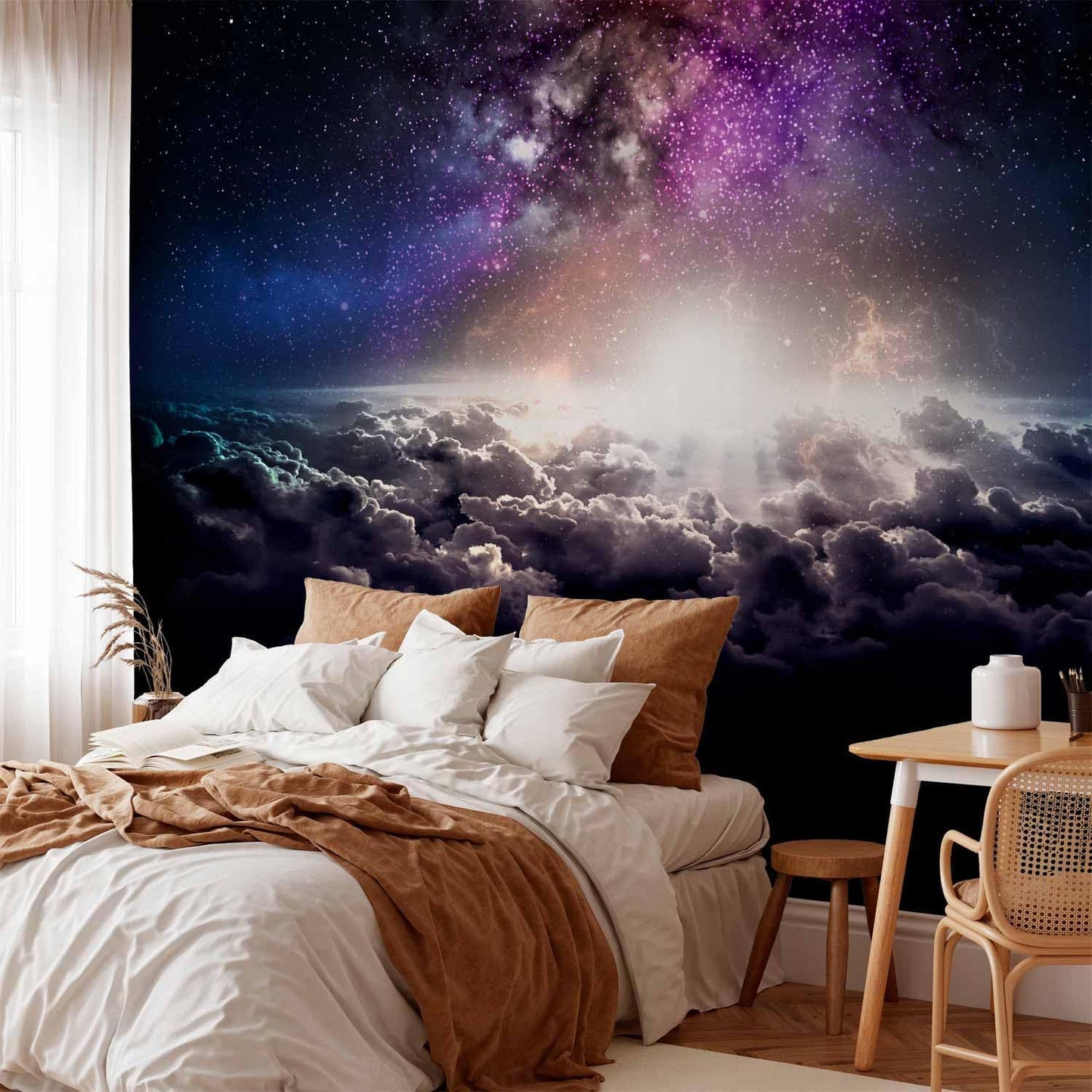 artgeist Wall Mural Galaxy 173x124 in - Peel and Stick Self-Adhesive Wallpaper Removable Large Sticker Foil Wall Decor Print Design Mural Cosmos Sky Star Cloud Purple i-A-10009-a-a
