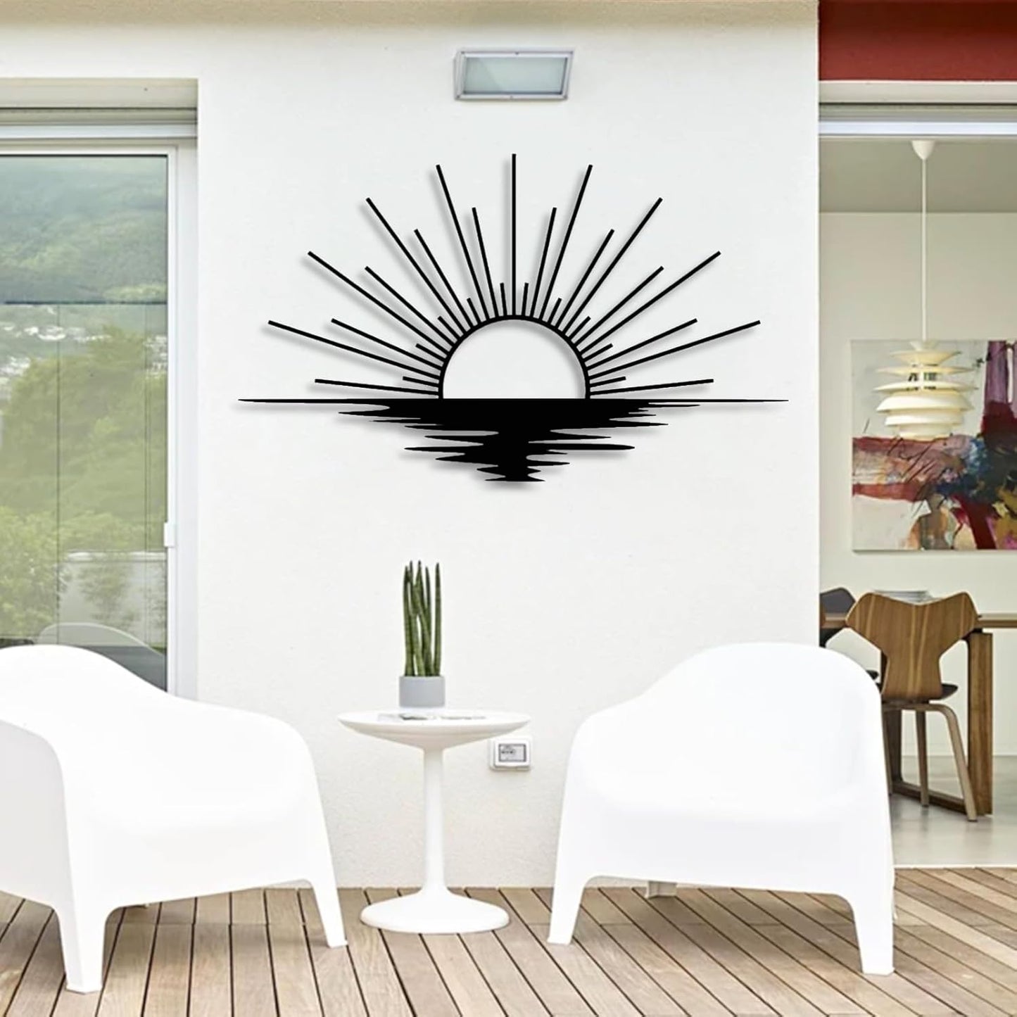 Sunrise Metal Wall Art, Metal Sun Wall Decor, Metal Sun Outdoor Decor, Large Metal Sun Wall Art, Sun Wall Art, Boho Sun Wall Art, Sunshine Metal Sign, Living Room Bedroom Wall Hangings (Silver, 35"x 20"| 90x53cm )